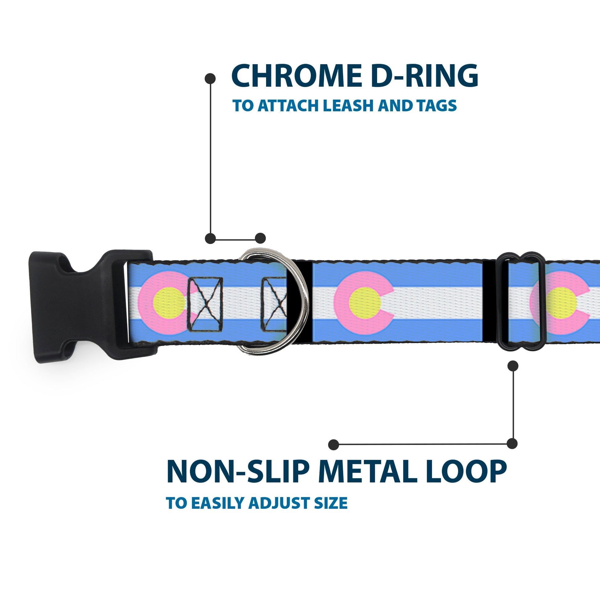 Plastic Clip Collar - Colorado Flags Pastel Plastic Clip Collars Buckle-Down