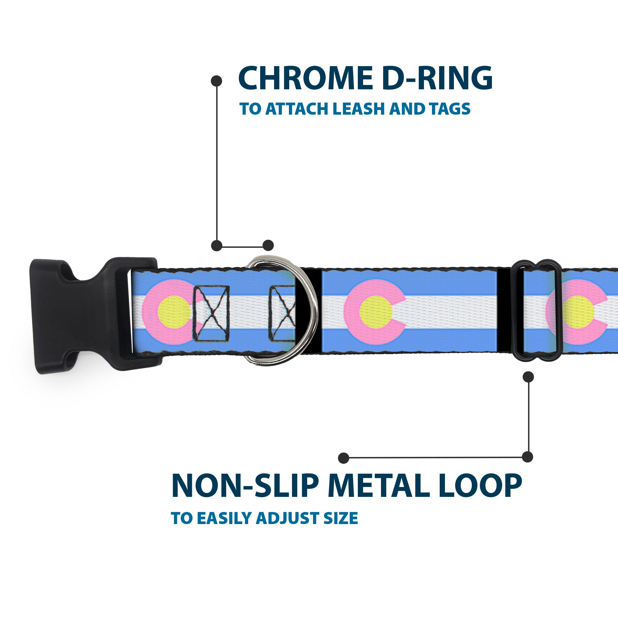 Plastic Clip Collar - Colorado Flags Pastel Plastic Clip Collars Buckle-Down