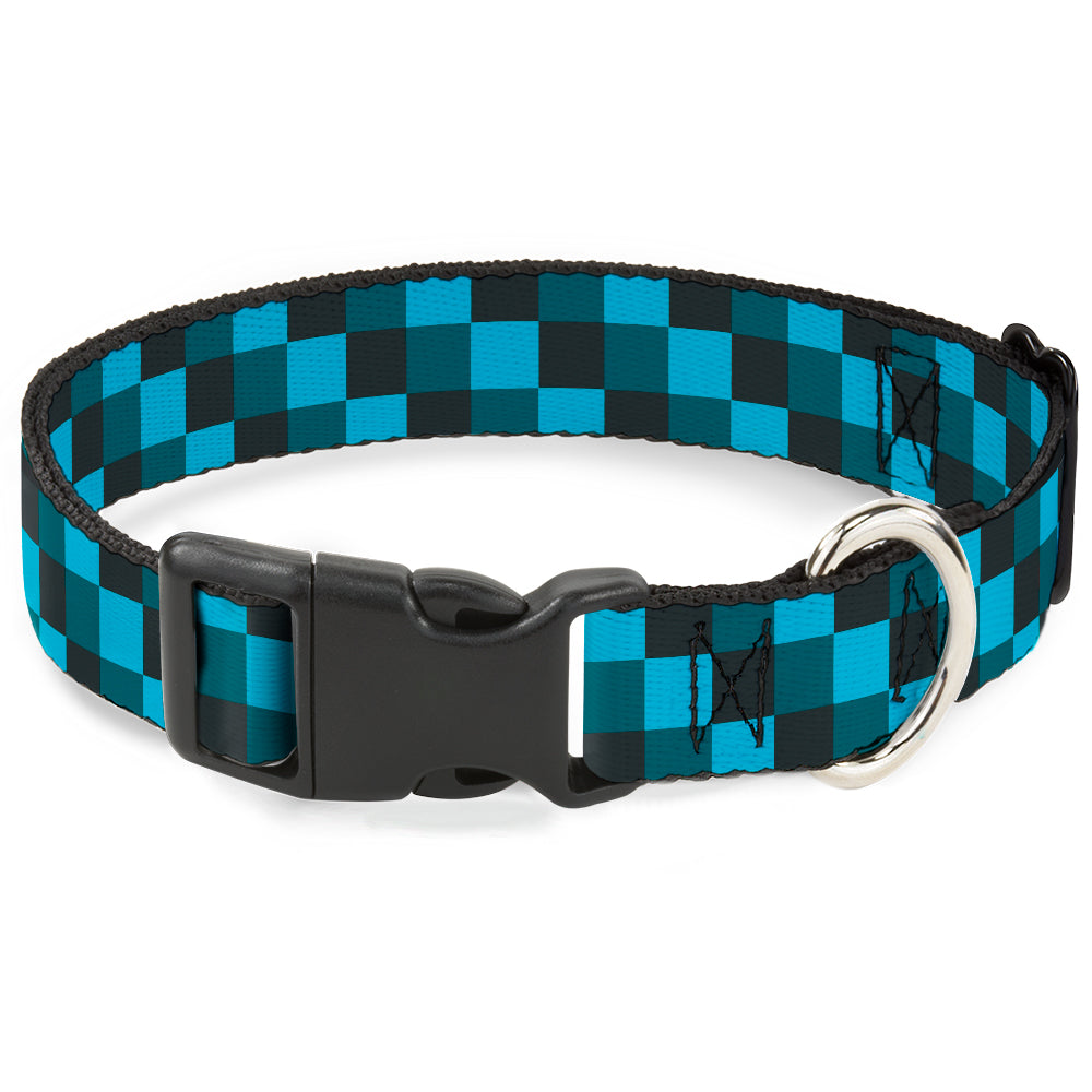 Plastic Clip Collar - Checker Trio Baby Blue/Black/Turquoise Plastic Clip Collars Buckle-Down
