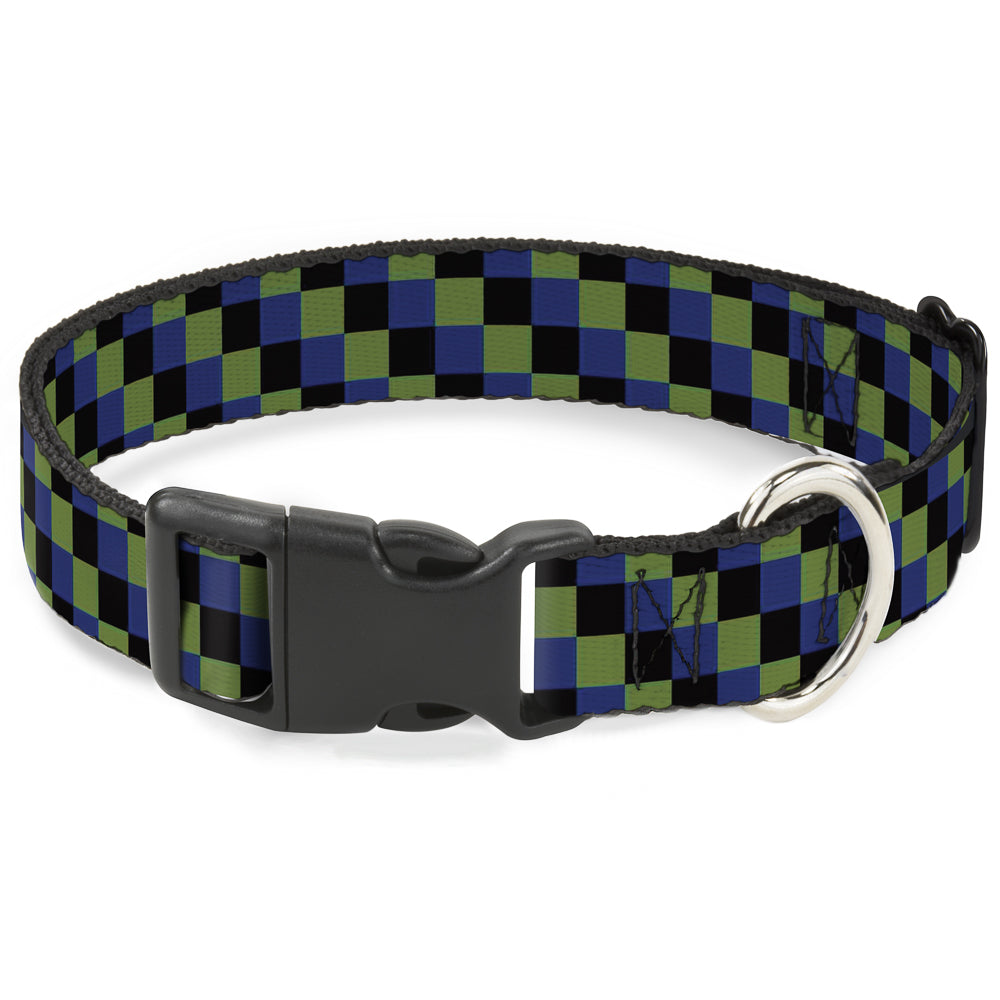 Plastic Clip Collar - Checker Trio Green/Black/Blue Plastic Clip Collars Buckle-Down