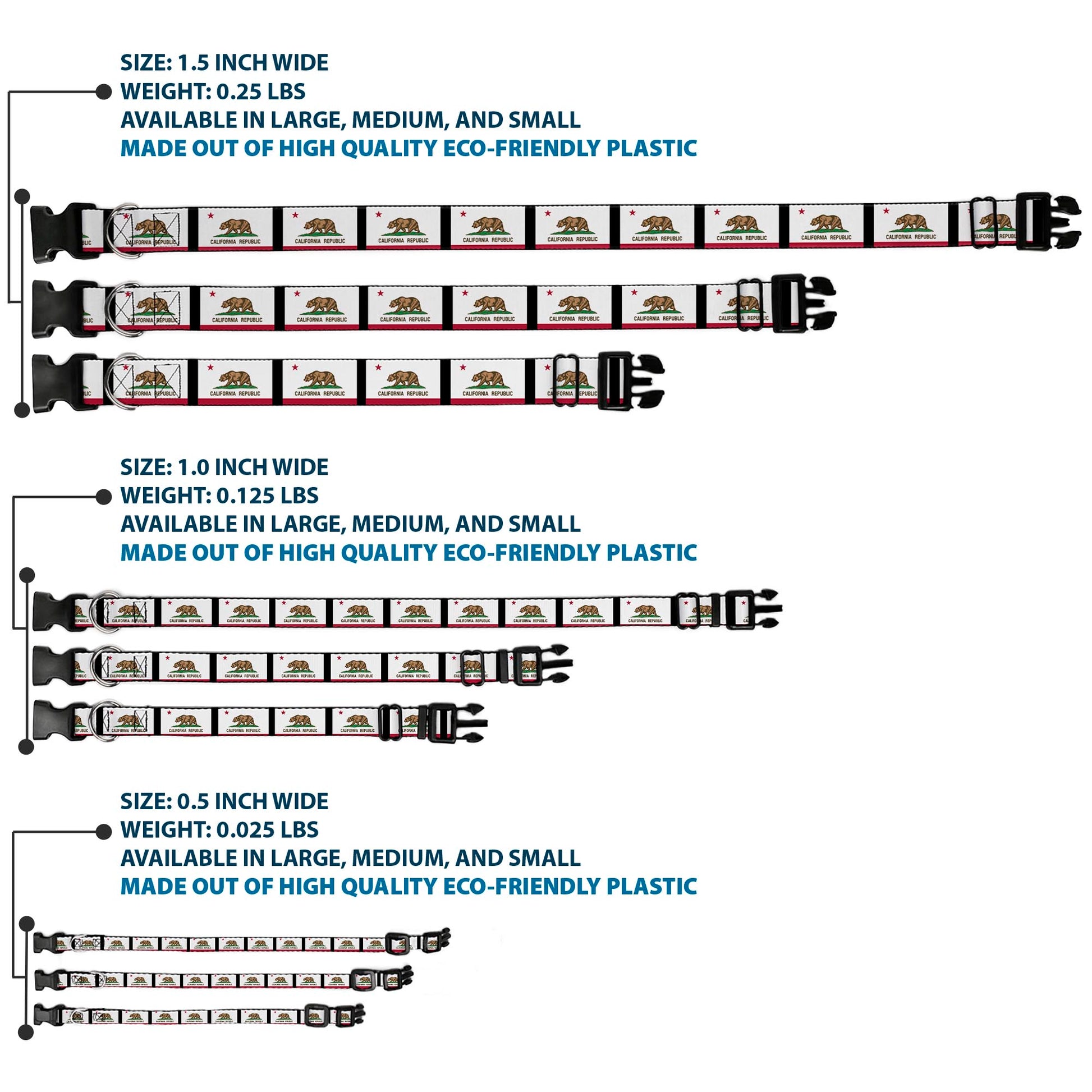 Plastic Clip Collar - California Flag Repeat/Black Plastic Clip Collars Buckle-Down