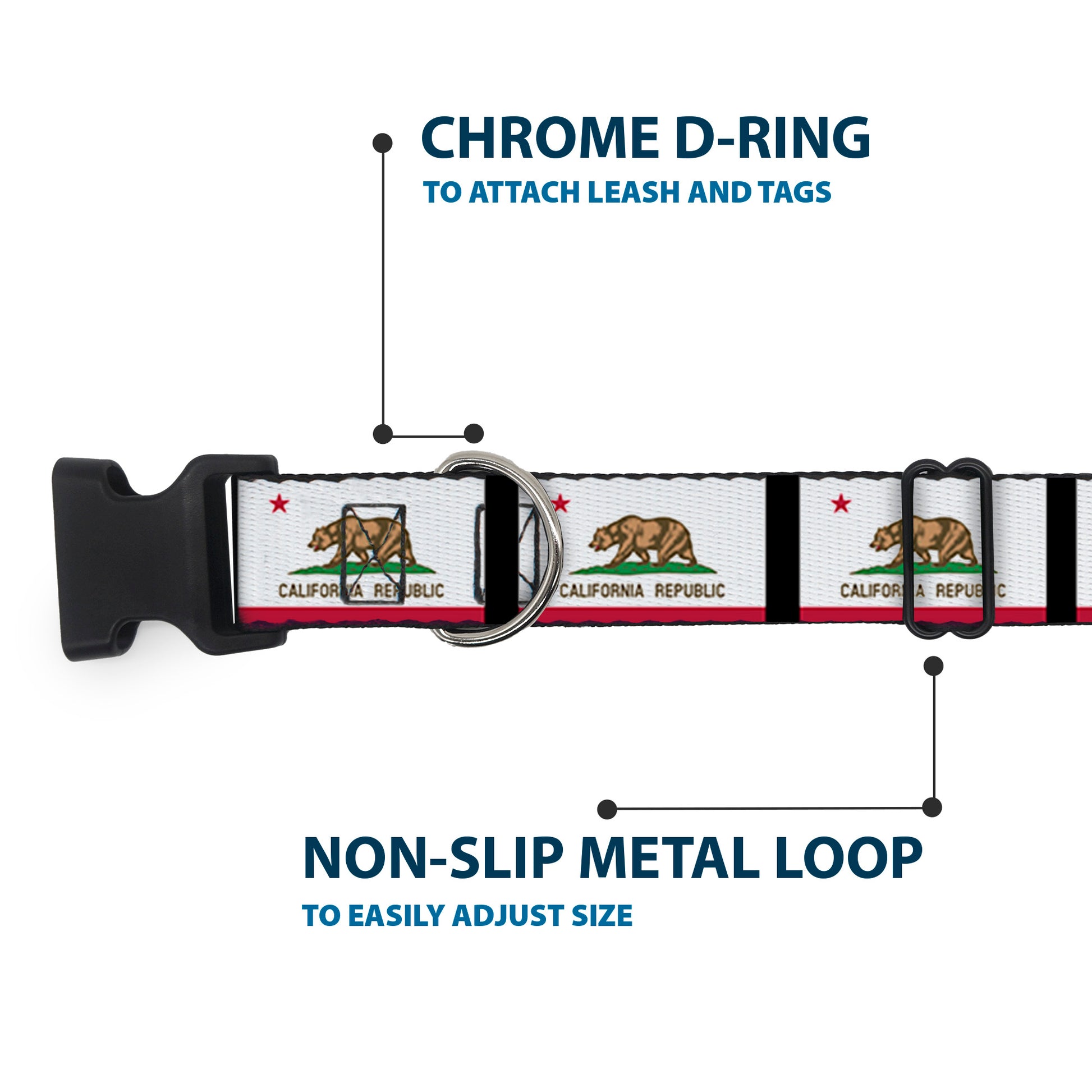 Plastic Clip Collar - California Flag Repeat/Black Plastic Clip Collars Buckle-Down