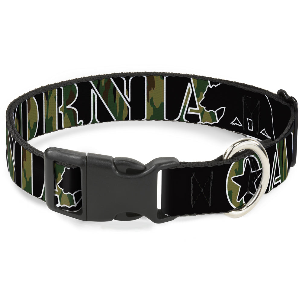 Plastic Clip Collar - CALIFORNIA/Bear Silhouette Black/Camo Olive Plastic Clip Collars Buckle-Down