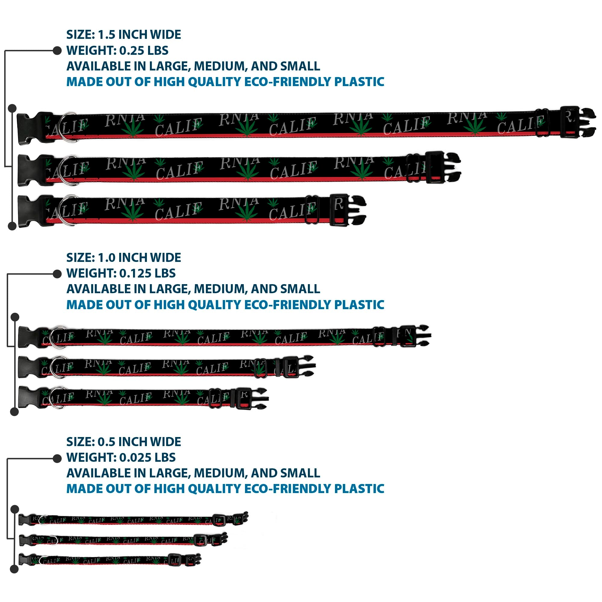 Plastic Clip Collar - CALIFORNIA/Pot Leaf Black/Red/Green/White Plastic Clip Collars Buckle-Down