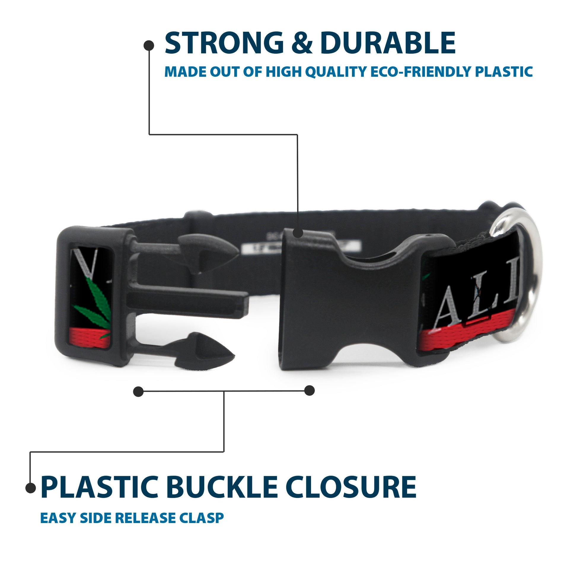 Plastic Clip Collar - CALIFORNIA/Pot Leaf Black/Red/Green/White Plastic Clip Collars Buckle-Down