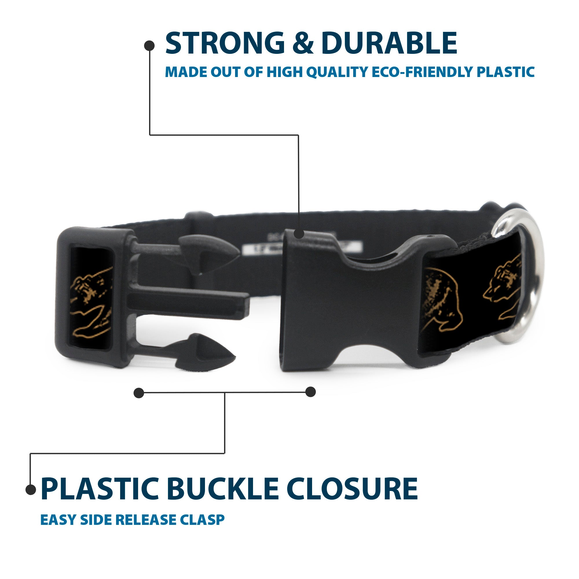 Plastic Clip Collar - California Grizzly Bear Outline Black/Brown Plastic Clip Collars Buckle-Down