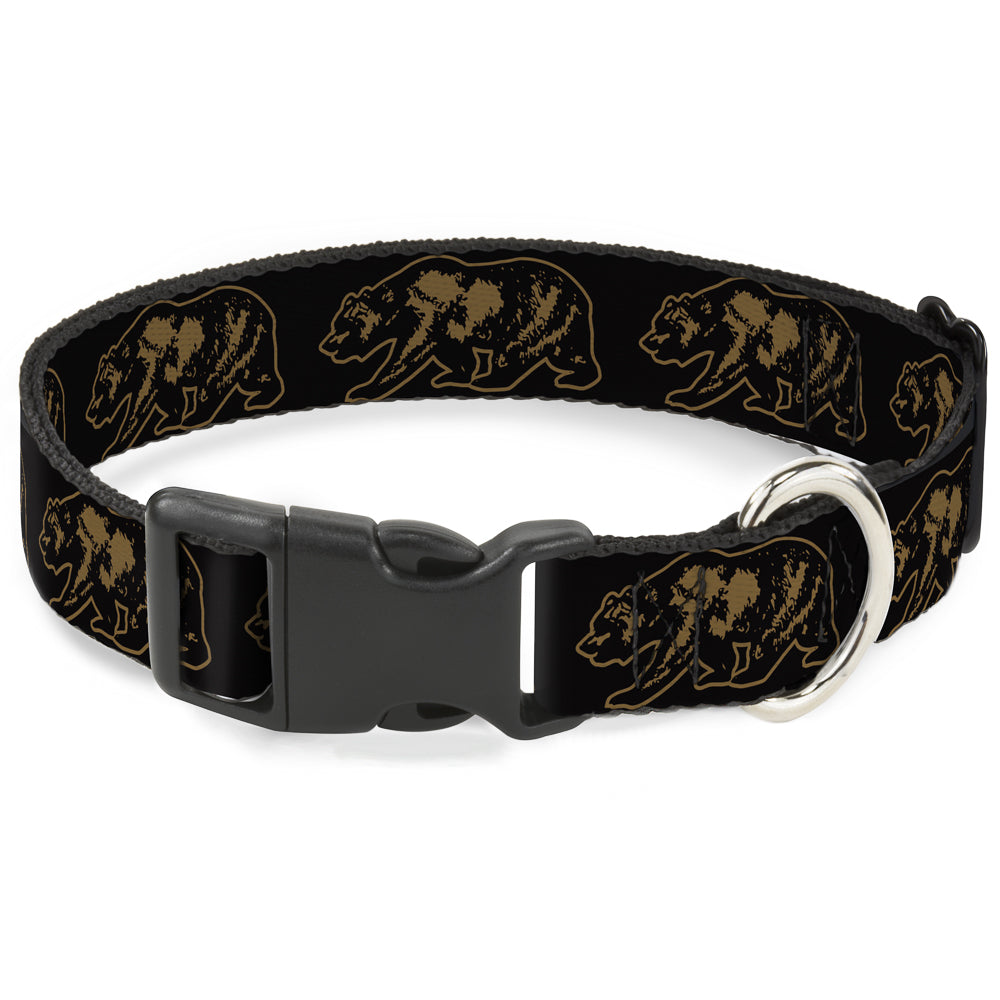Plastic Clip Collar - California Grizzly Bear Outline Black/Brown Plastic Clip Collars Buckle-Down
