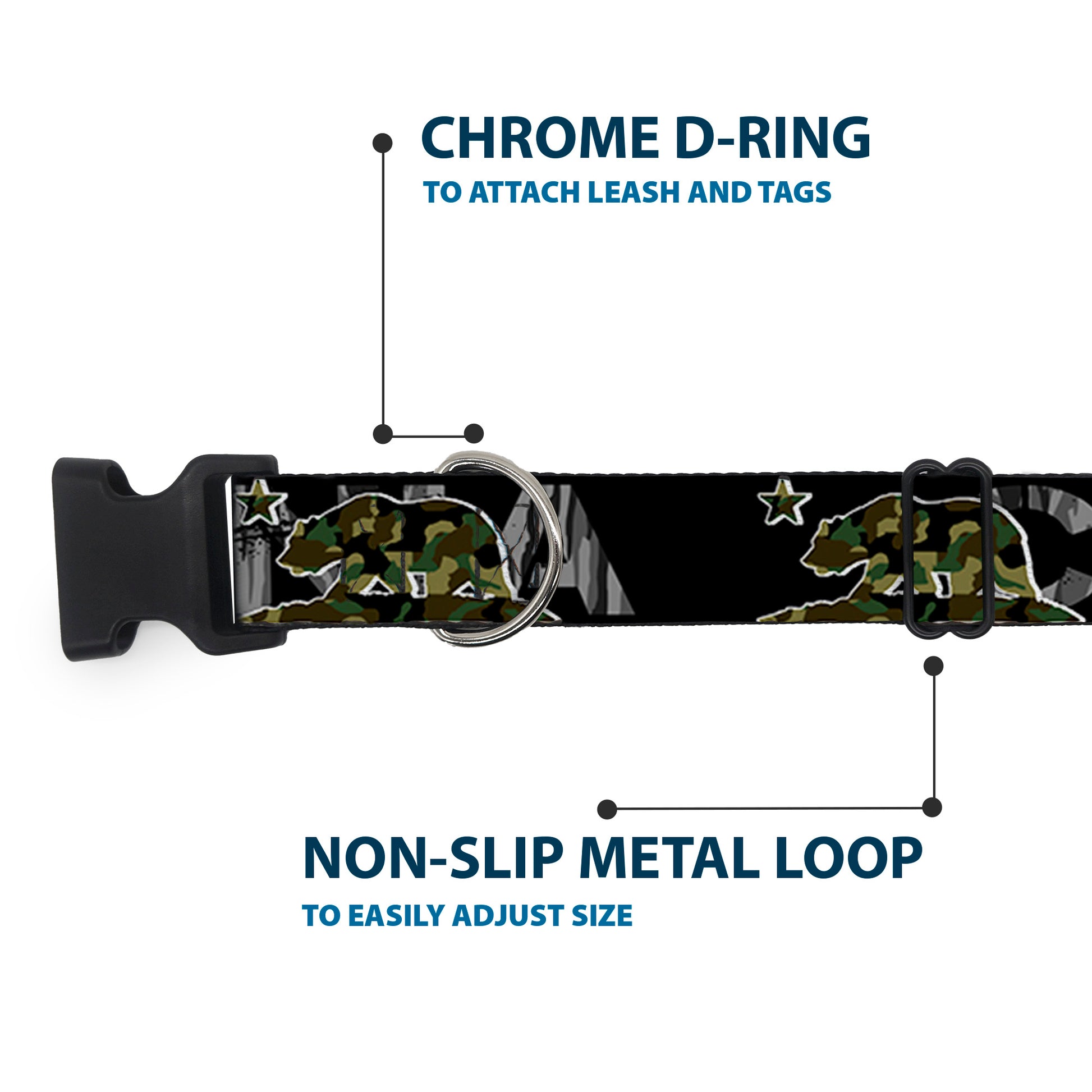 Plastic Clip Collar - CALIFORNIA/Flag Bear Black/Camo Gray/Camo Olive Plastic Clip Collars Buckle-Down