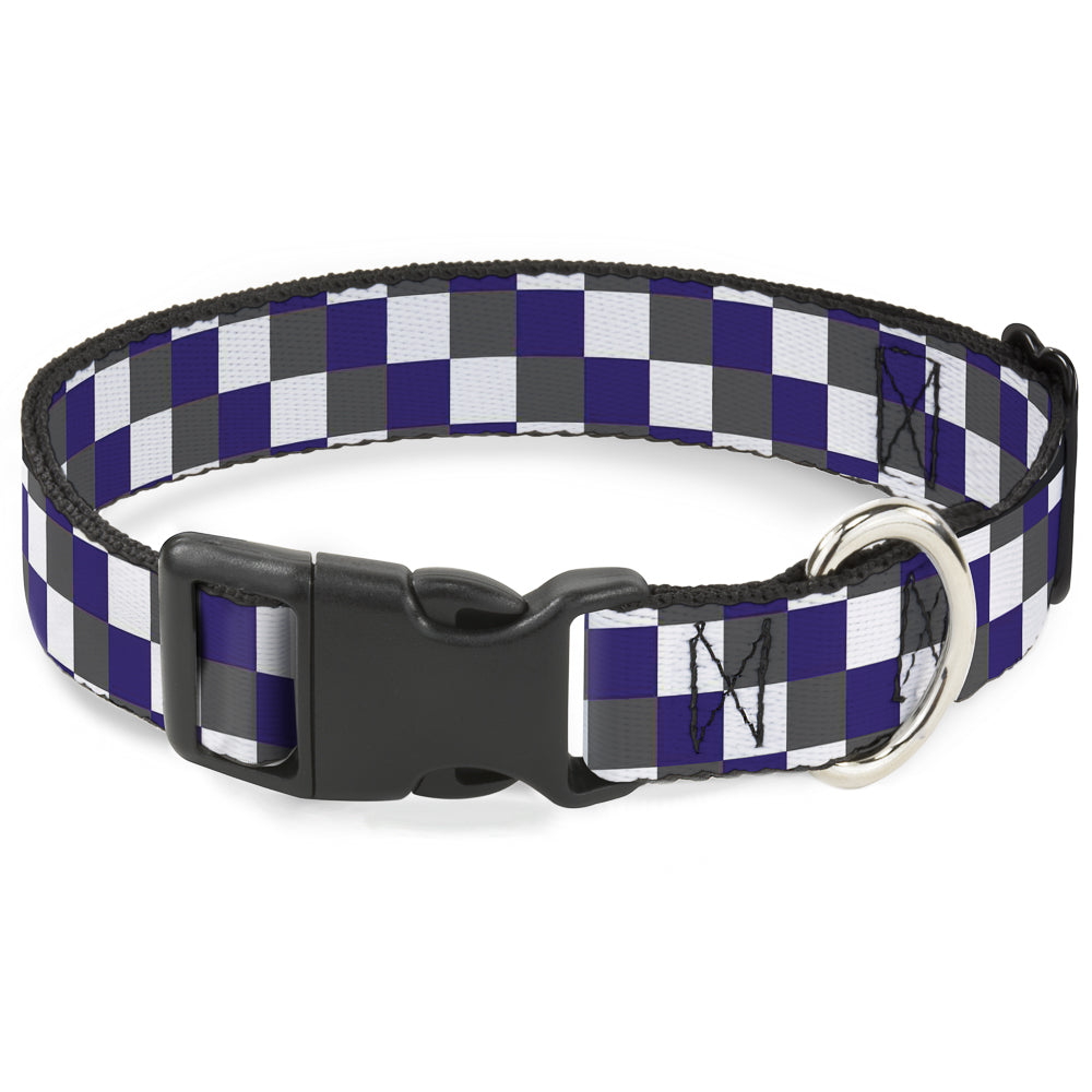 Plastic Clip Collar - Checker Gray/Purple/White Plastic Clip Collars Buckle-Down