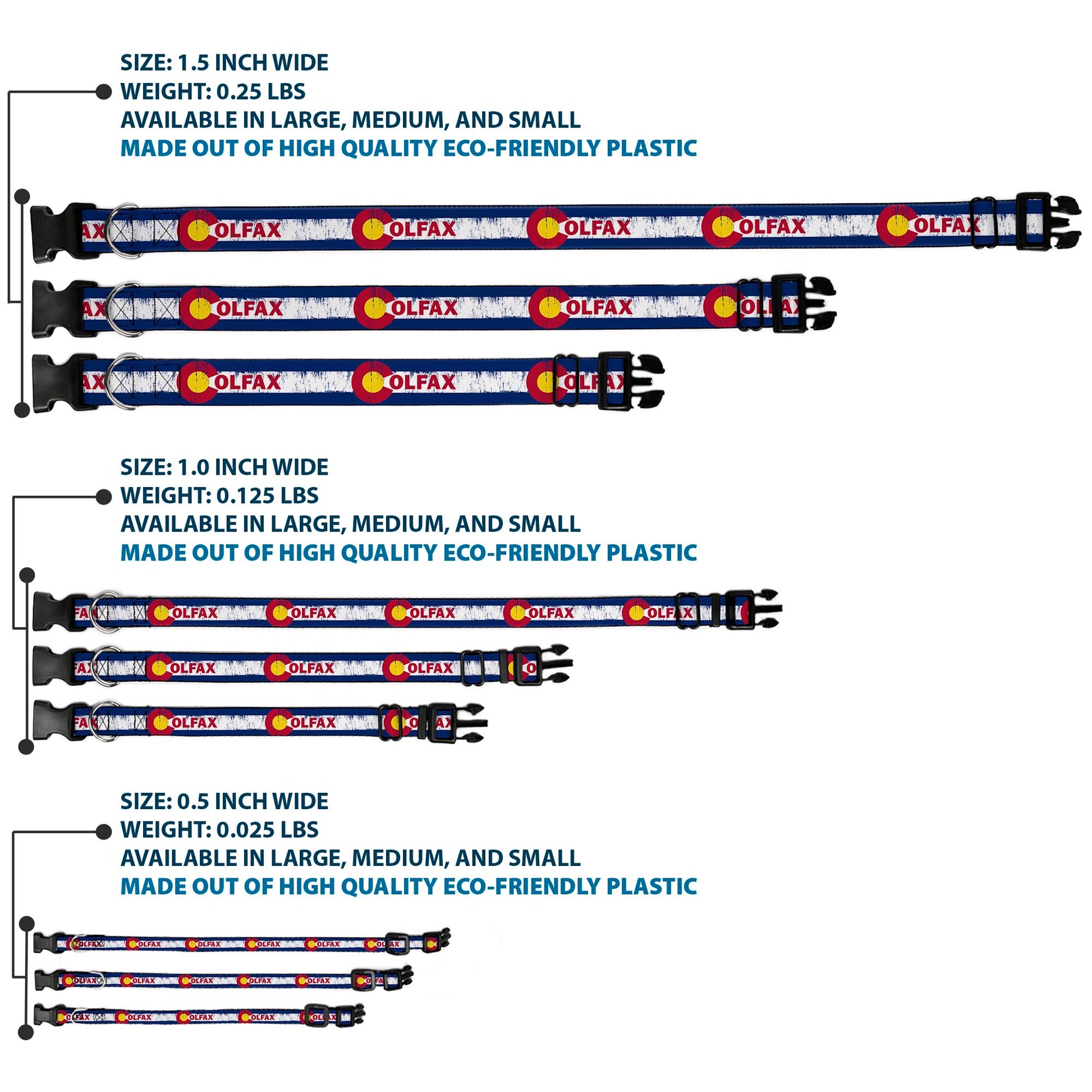 Plastic Clip Collar - COLFAX Colorado Flag Weathered Plastic Clip Collars Buckle-Down