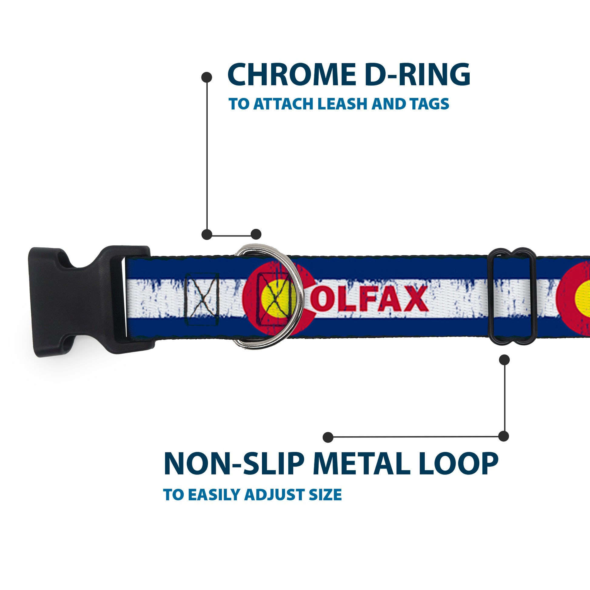 Plastic Clip Collar - COLFAX Colorado Flag Weathered Plastic Clip Collars Buckle-Down