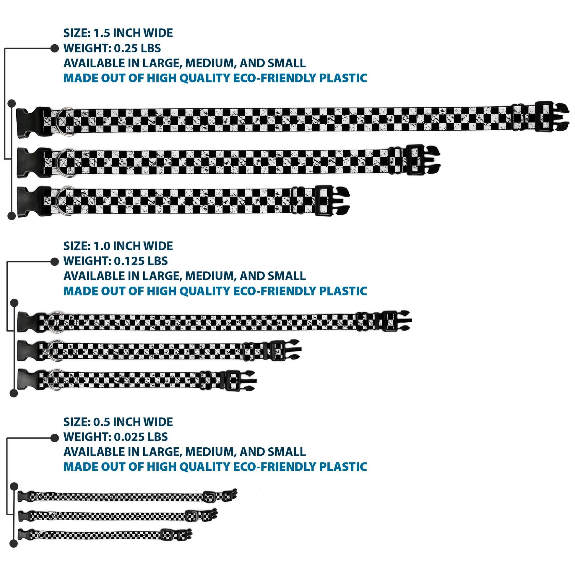 Plastic Clip Collar - Checker Weathered2 Black/White Plastic Clip Collars Buckle-Down