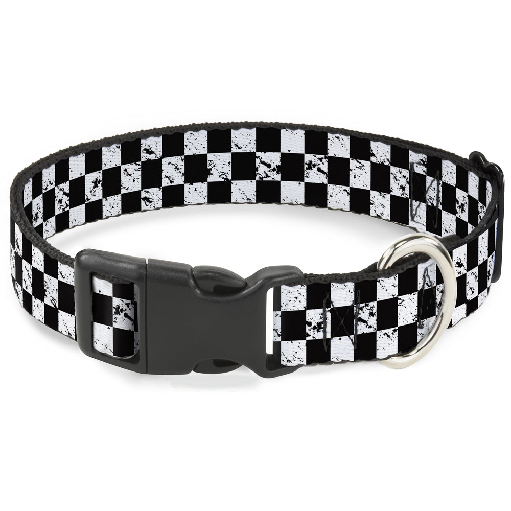 Plastic Clip Collar - Checker Weathered2 Black/White Plastic Clip Collars Buckle-Down