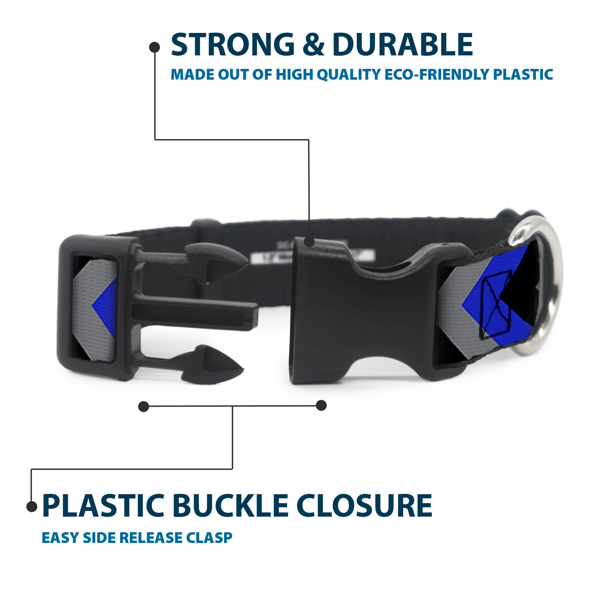 Plastic Clip Collar - Chevron Blue/Black/Gray Plastic Clip Collars Buckle-Down