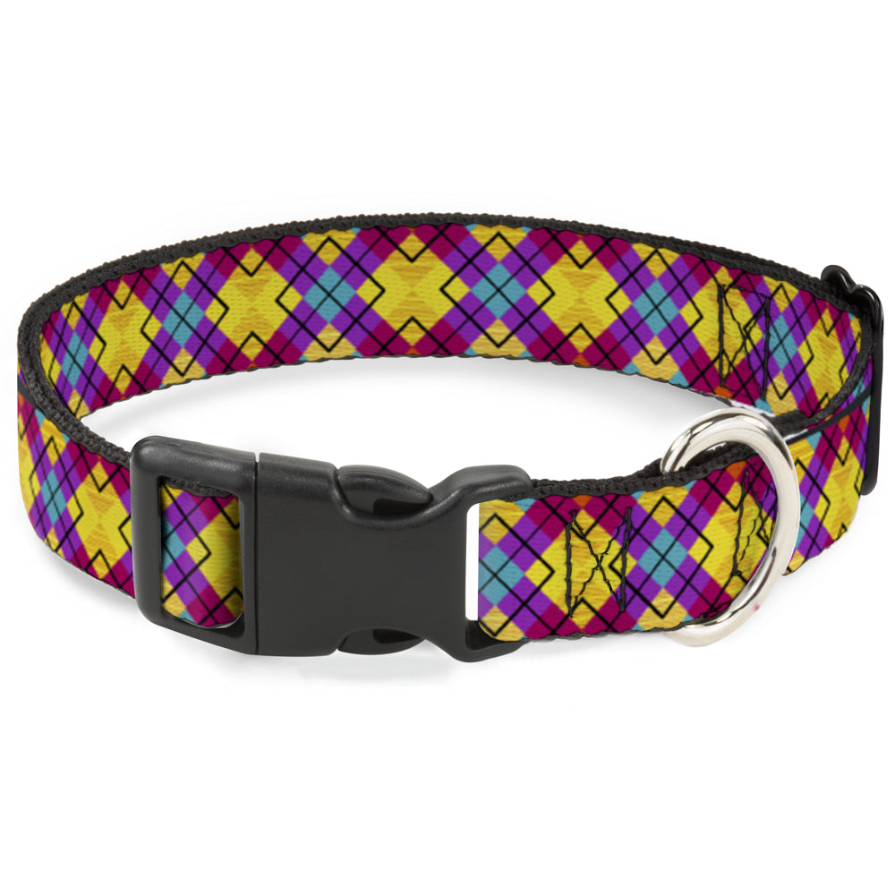 Plastic Clip Collar - Diamond Plaid Orange/Yellow/Blue/Purple/Fuchsia Plastic Clip Collars Buckle-Down