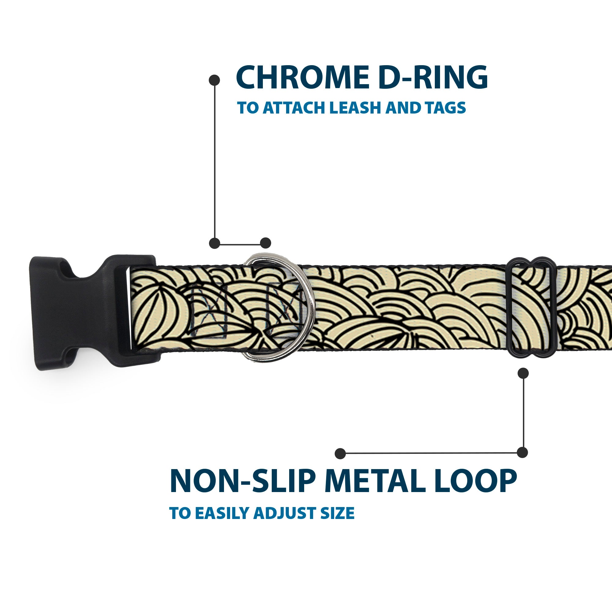 Plastic Clip Collar - Doodle1 Cream/Black Plastic Clip Collars Buckle-Down