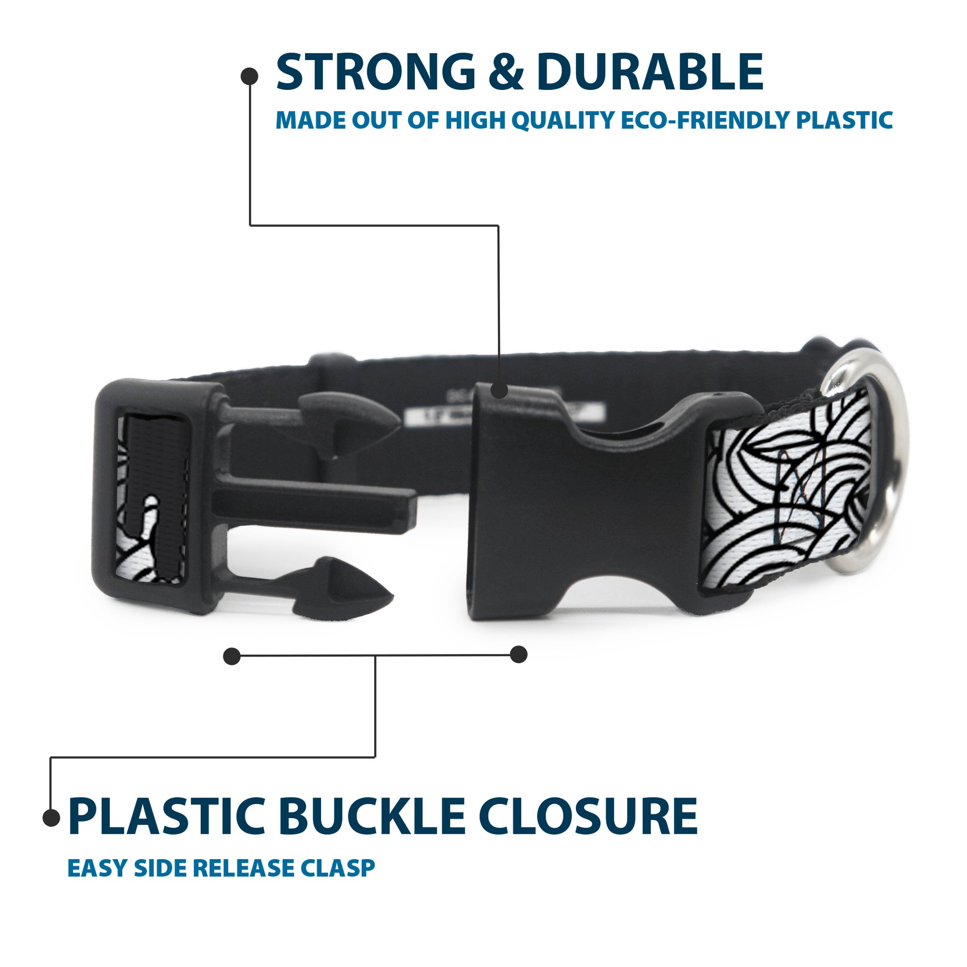 Plastic Clip Collar - Doodle1/Paint Drips White/Black Plastic Clip Collars Buckle-Down