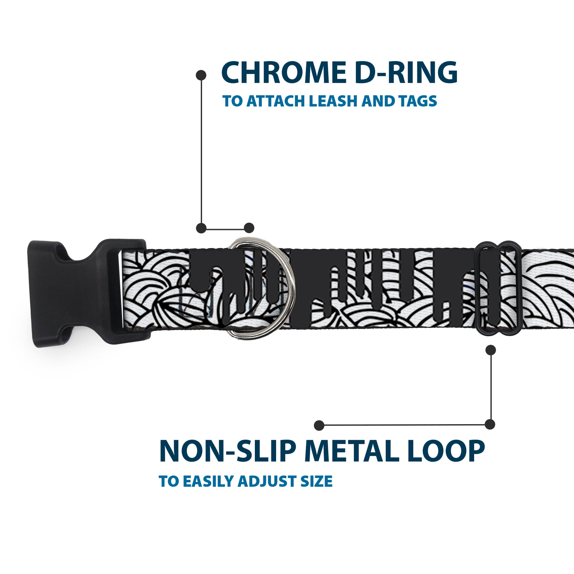 Plastic Clip Collar - Doodle1/Paint Drips White/Black Plastic Clip Collars Buckle-Down