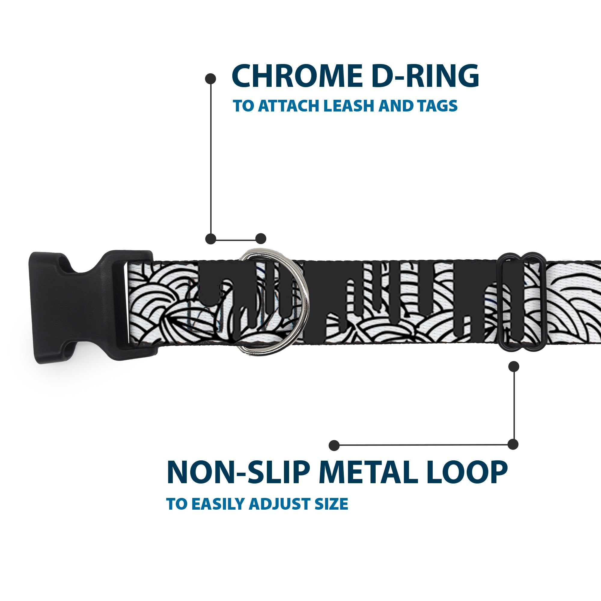 Plastic Clip Collar - Doodle1/Paint Drips White/Black Plastic Clip Collars Buckle-Down