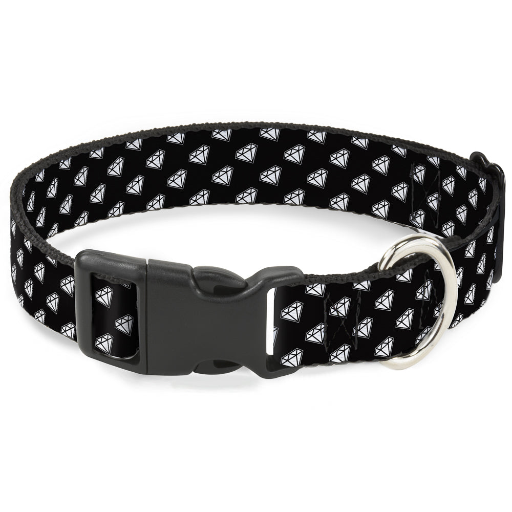 Plastic Clip Collar - Diamonds Diagonal Black/White Plastic Clip Collars Buckle-Down
