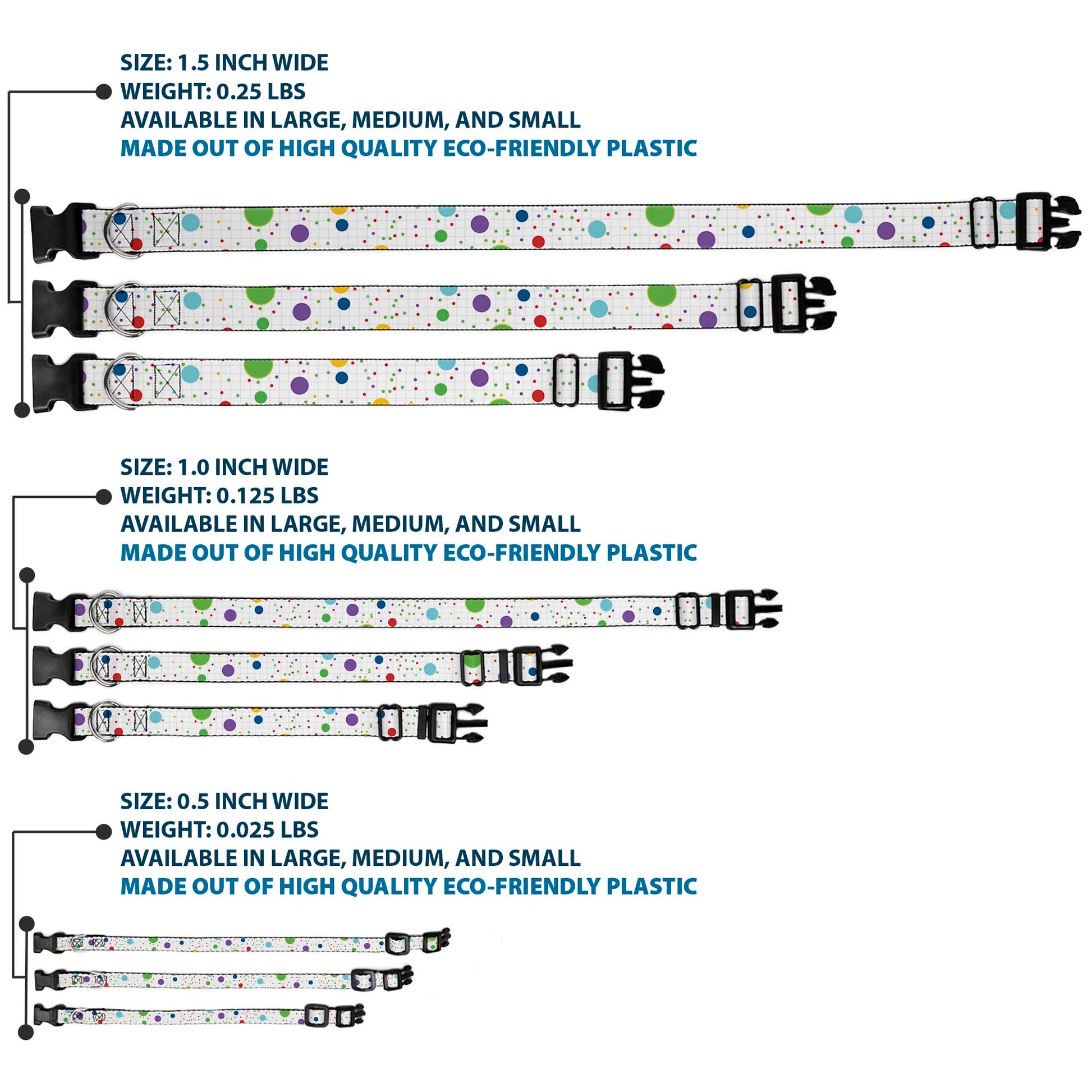 Plastic Clip Collar - Dots/Grid2 White/Gray/Multi Color Plastic Clip Collars Buckle-Down