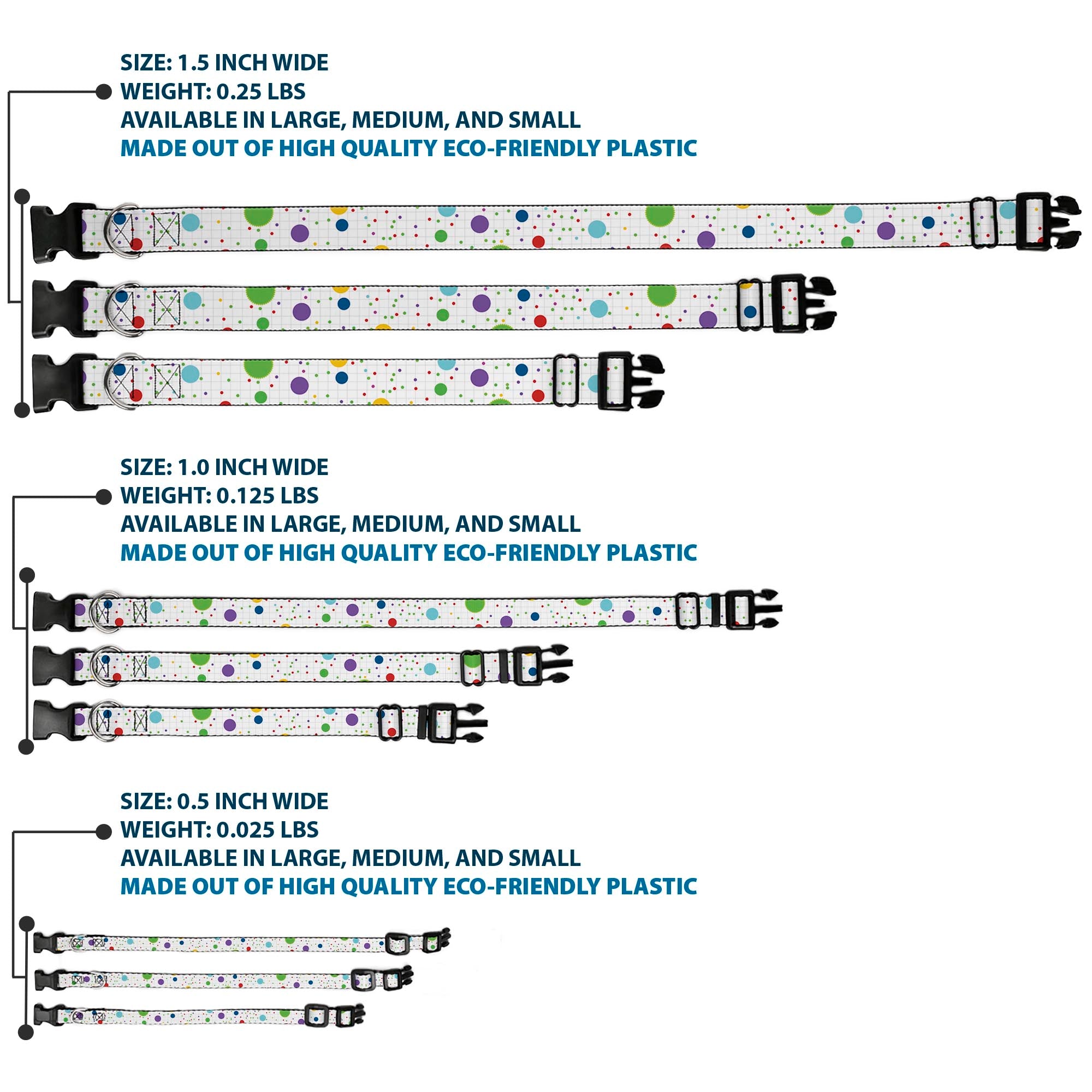 Plastic Clip Collar - Dots/Grid2 White/Gray/Multi Color Plastic Clip Collars Buckle-Down