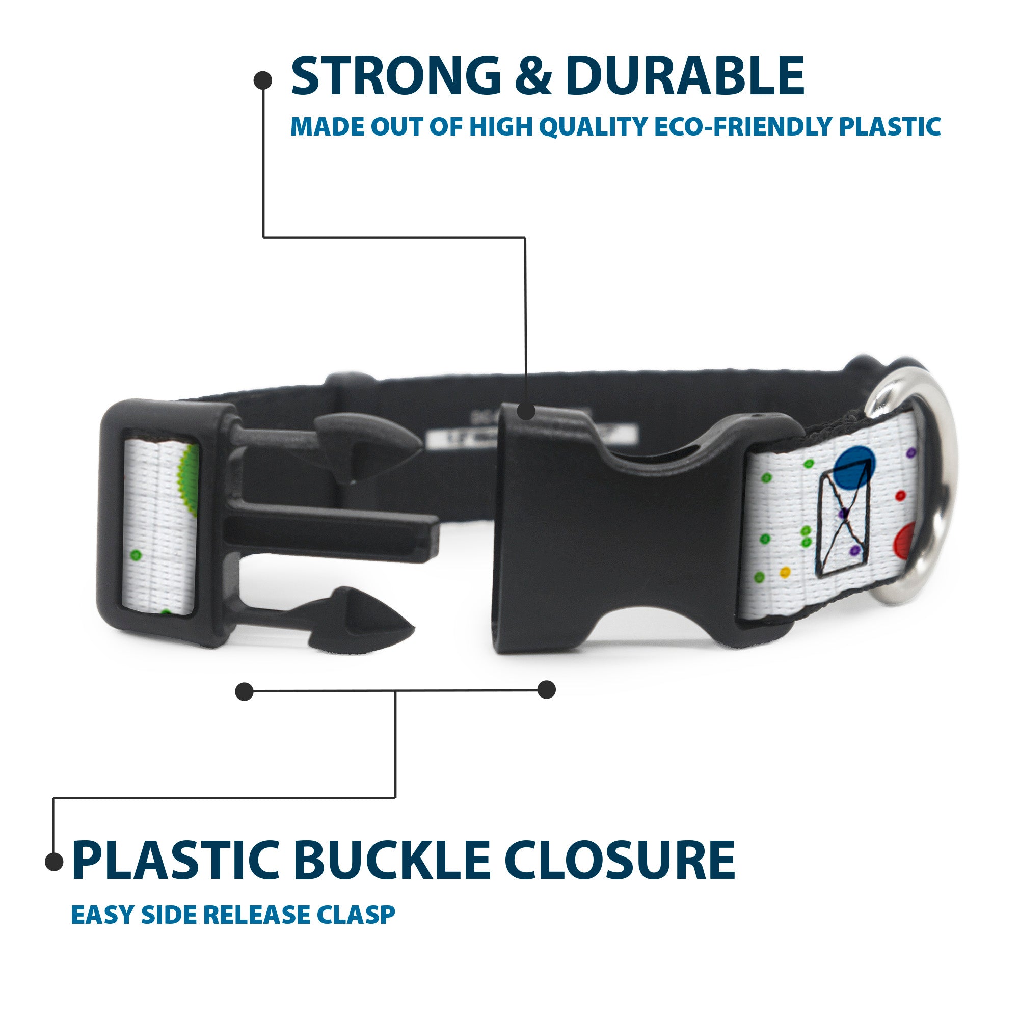 Plastic Clip Collar - Dots/Grid2 White/Gray/Multi Color Plastic Clip Collars Buckle-Down