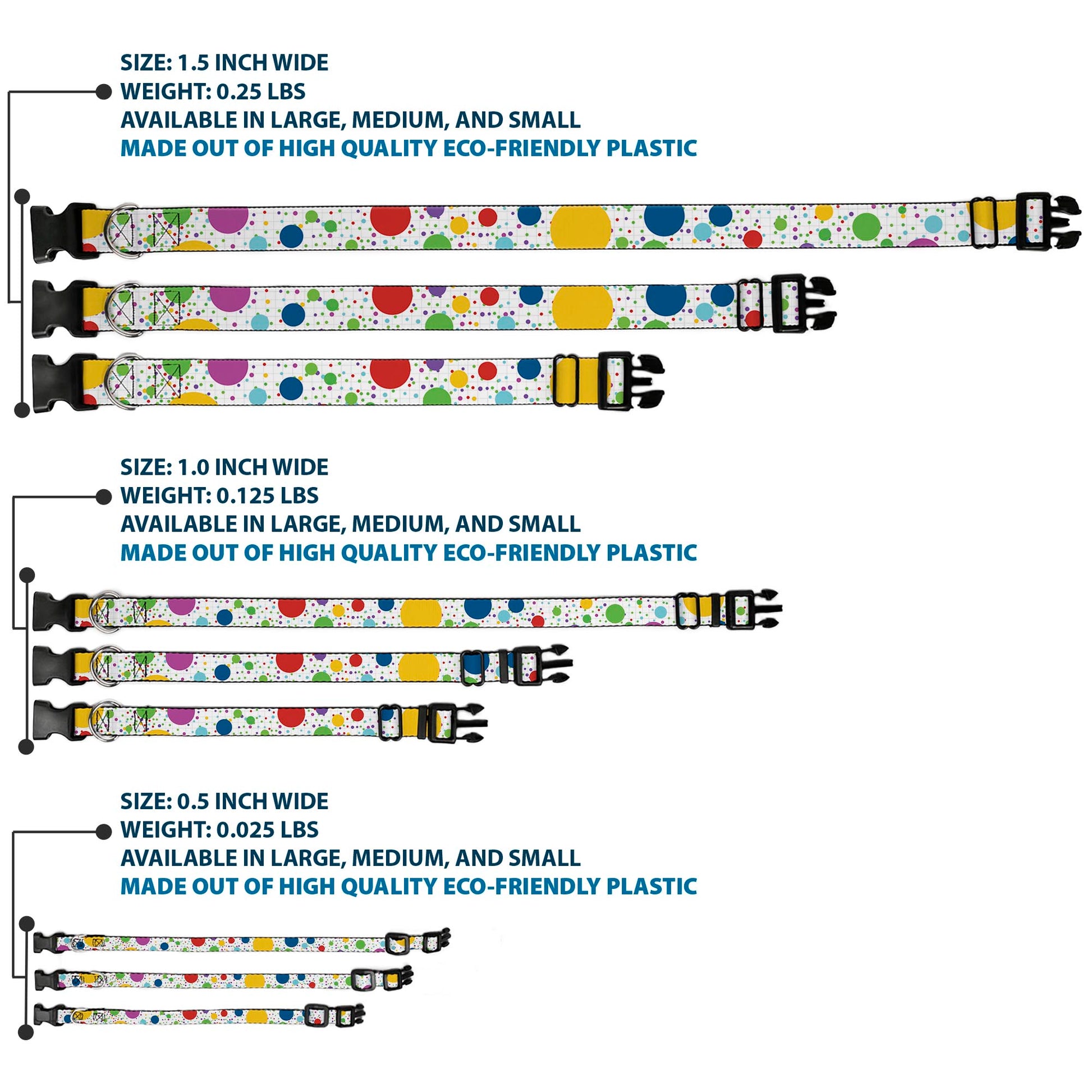 Plastic Clip Collar - Dots/Grid3 White/Gray/Multi Color Plastic Clip Collars Buckle-Down