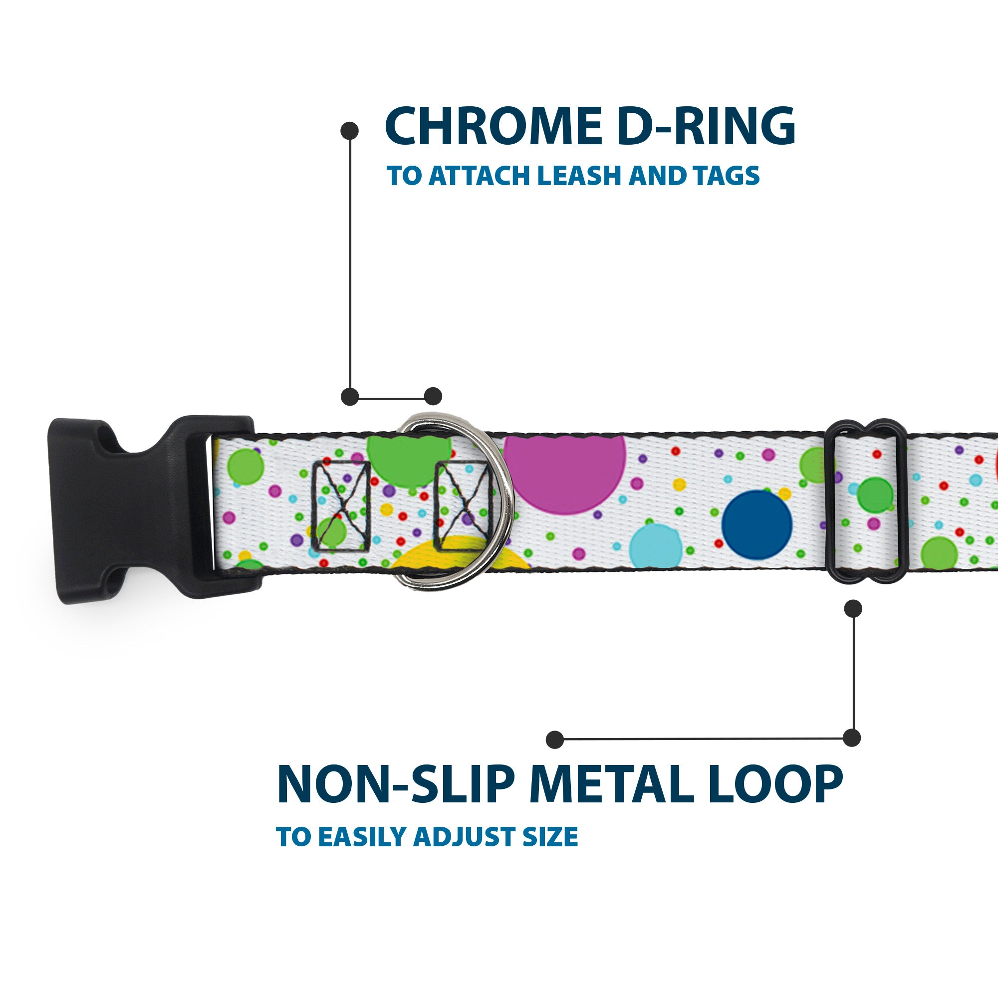 Plastic Clip Collar - Dots/Grid3 White/Gray/Multi Color Plastic Clip Collars Buckle-Down