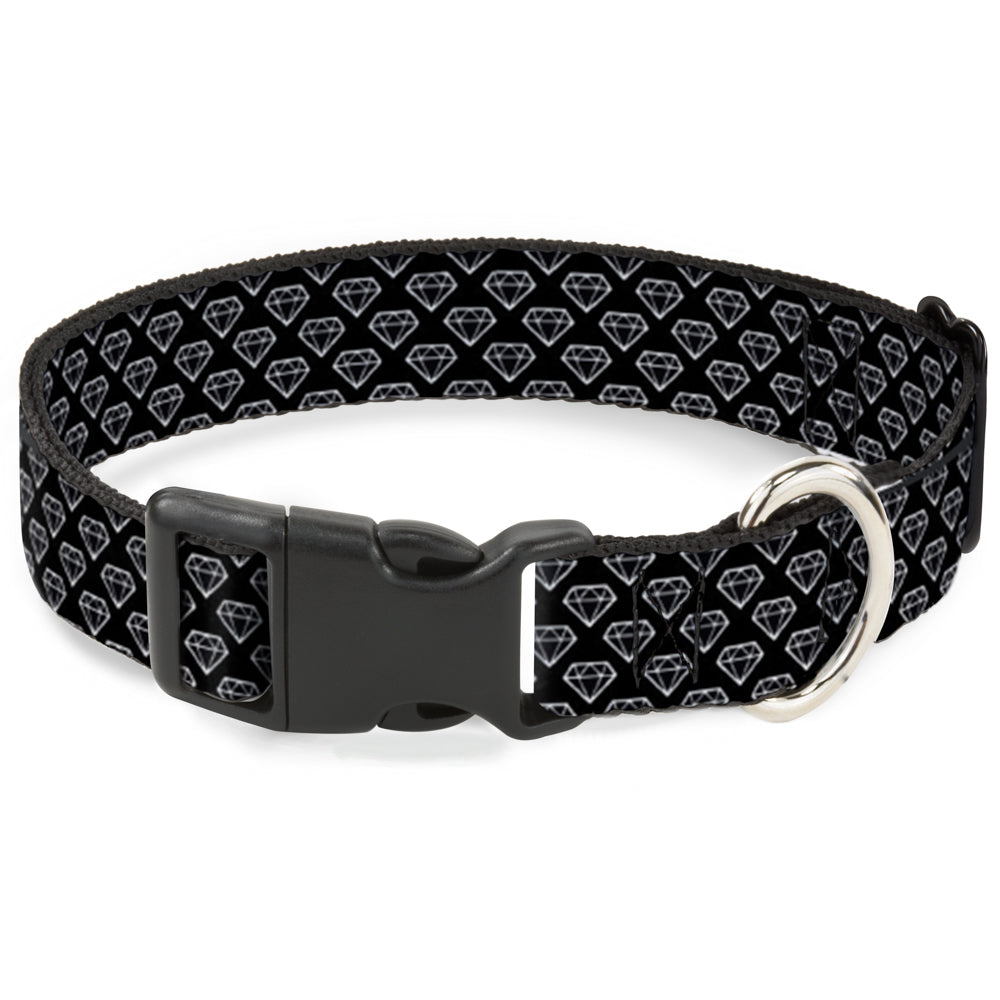 Plastic Clip Collar - Diamonds Diagonal2 Lines Black/White Plastic Clip Collars Buckle-Down