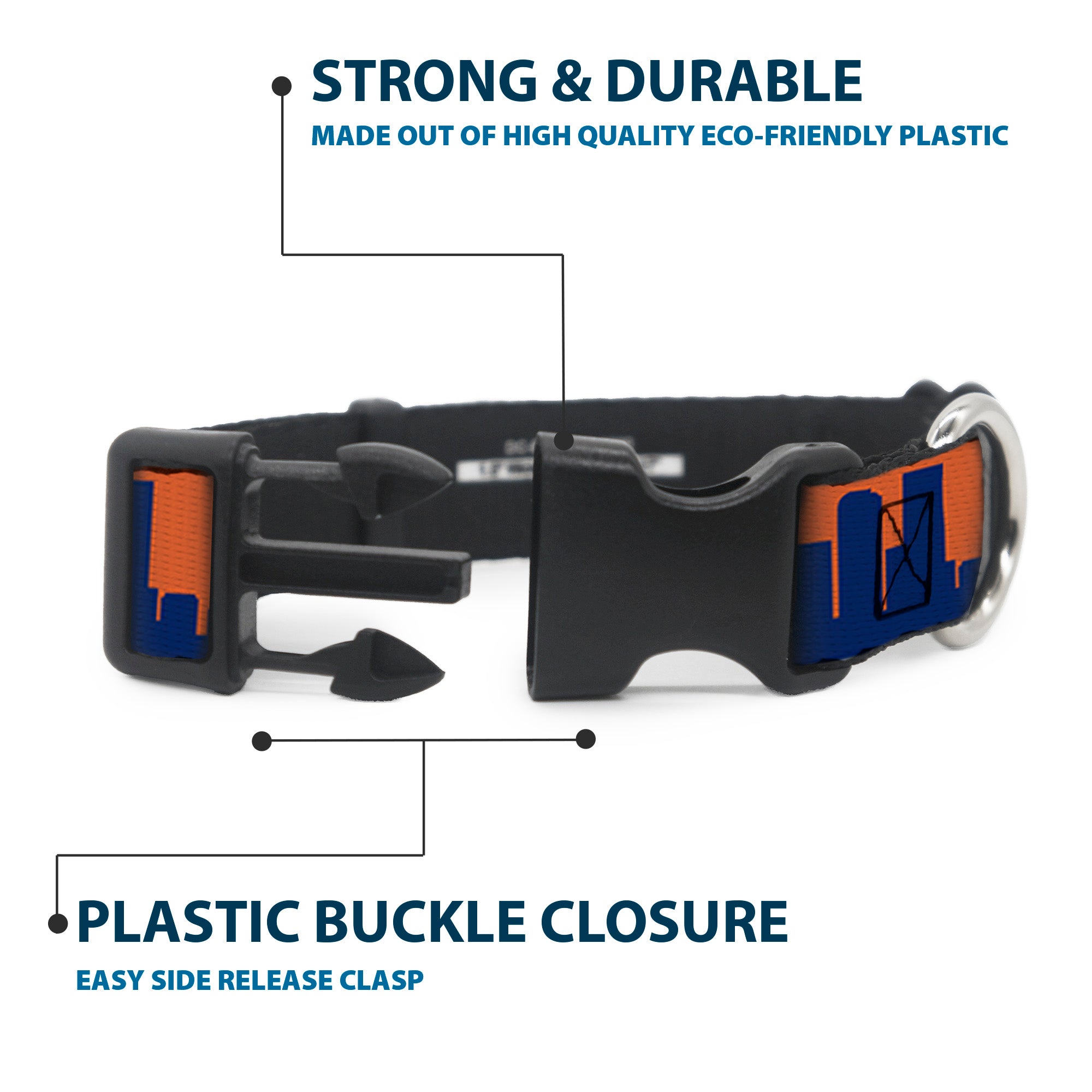 Plastic Clip Collar - Denver Solid Skyline Orange/Navy Plastic Clip Collars Buckle-Down