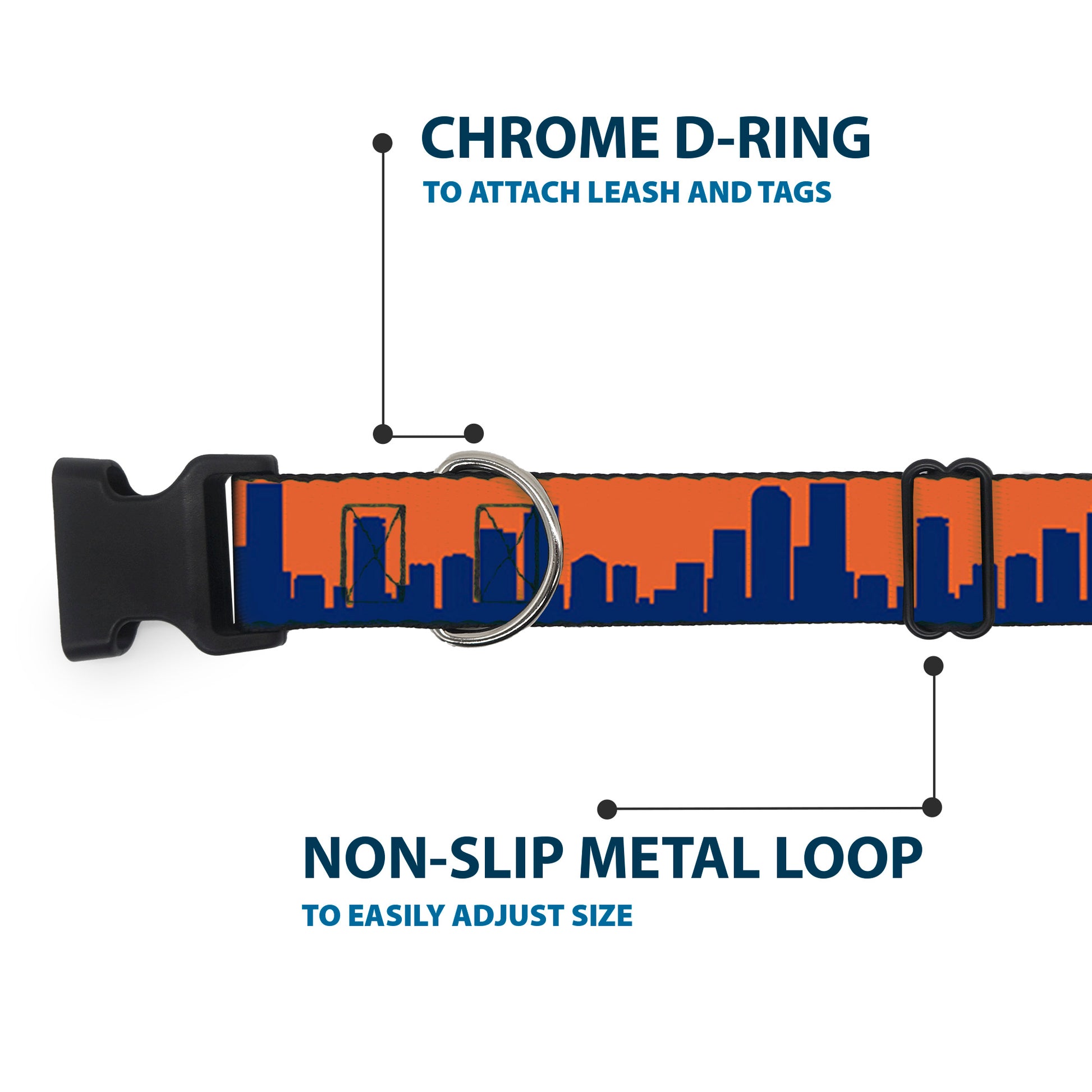 Plastic Clip Collar - Denver Solid Skyline Orange/Navy Plastic Clip Collars Buckle-Down