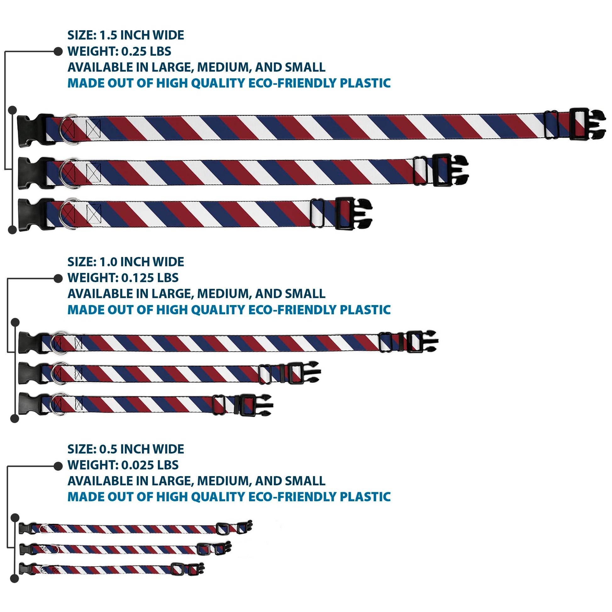 Plastic Clip Collar - Diagonal Stripe Red/White/Navy Plastic Clip Collars Buckle-Down