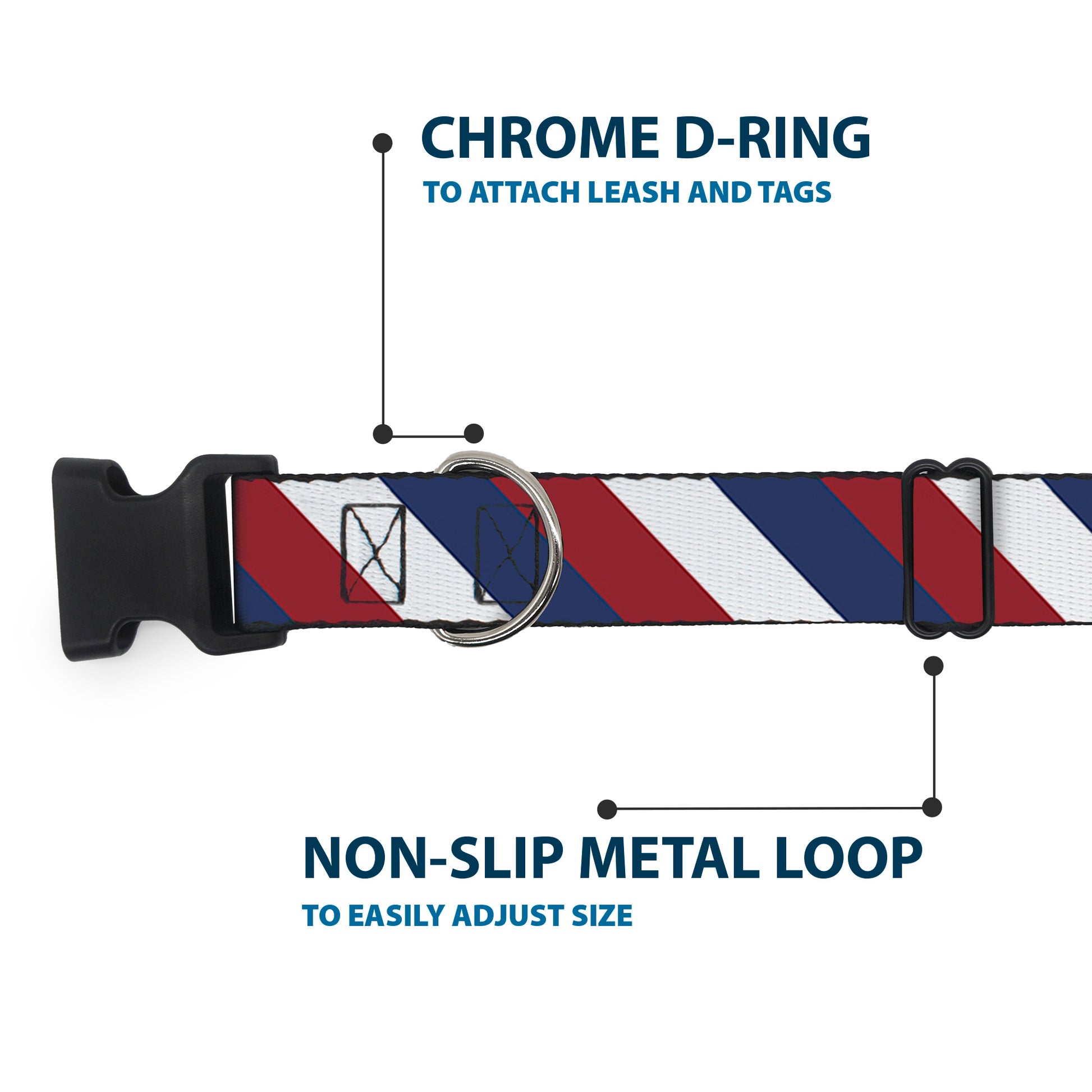 Plastic Clip Collar - Diagonal Stripe Red/White/Navy Plastic Clip Collars Buckle-Down