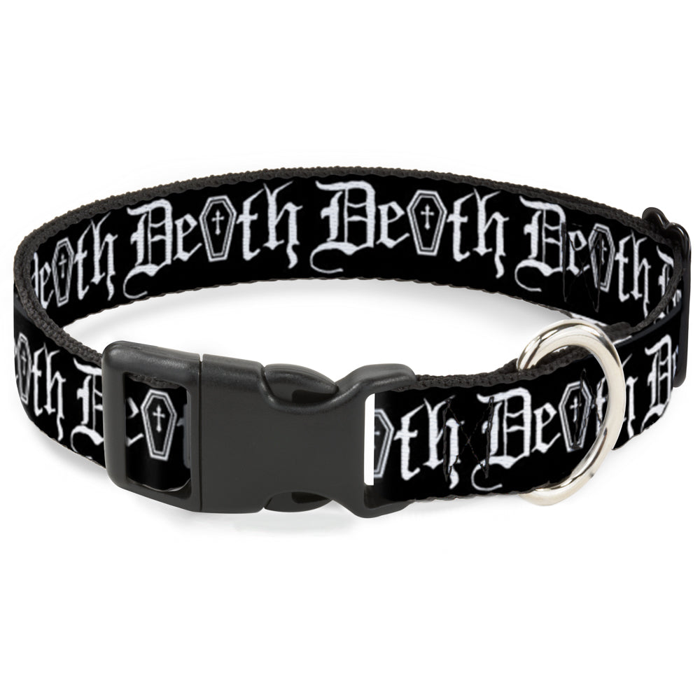 Plastic Clip Collar - DEATH w/Coffin Old English Black/White Plastic Clip Collars Buckle-Down