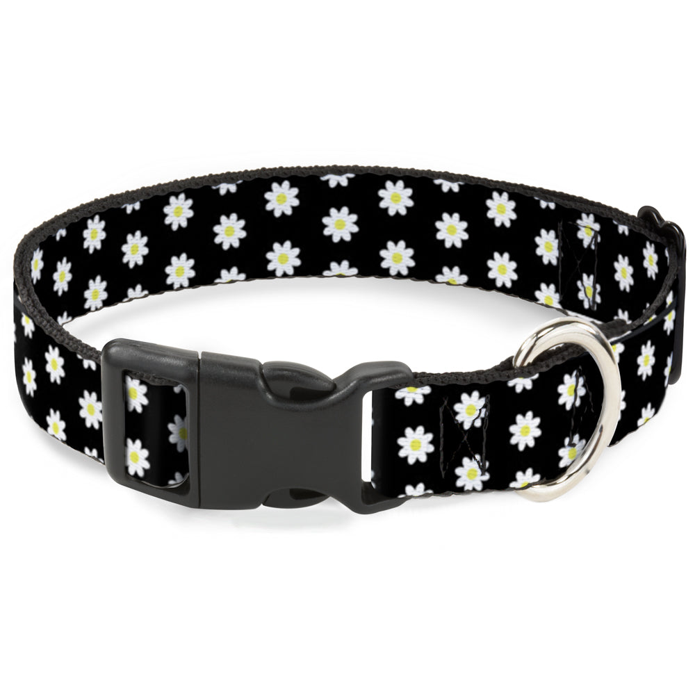 Plastic Clip Collar - Daisies Scattered Black/White/Yellow Plastic Clip Collars Buckle-Down