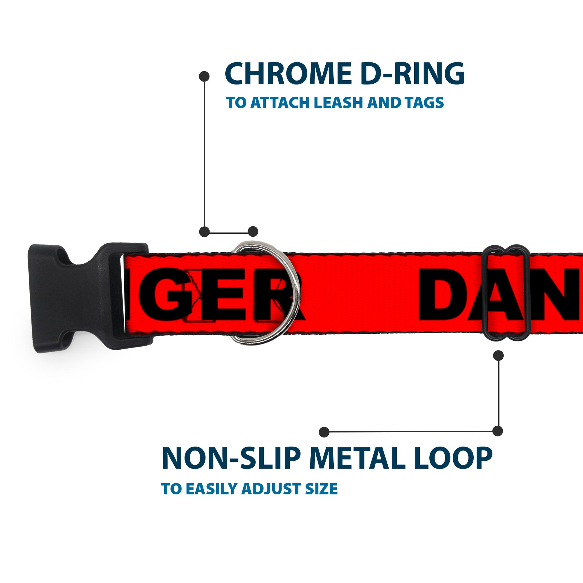 Plastic Clip Collar - DANGER Text Red/Black Plastic Clip Collars Buckle-Down