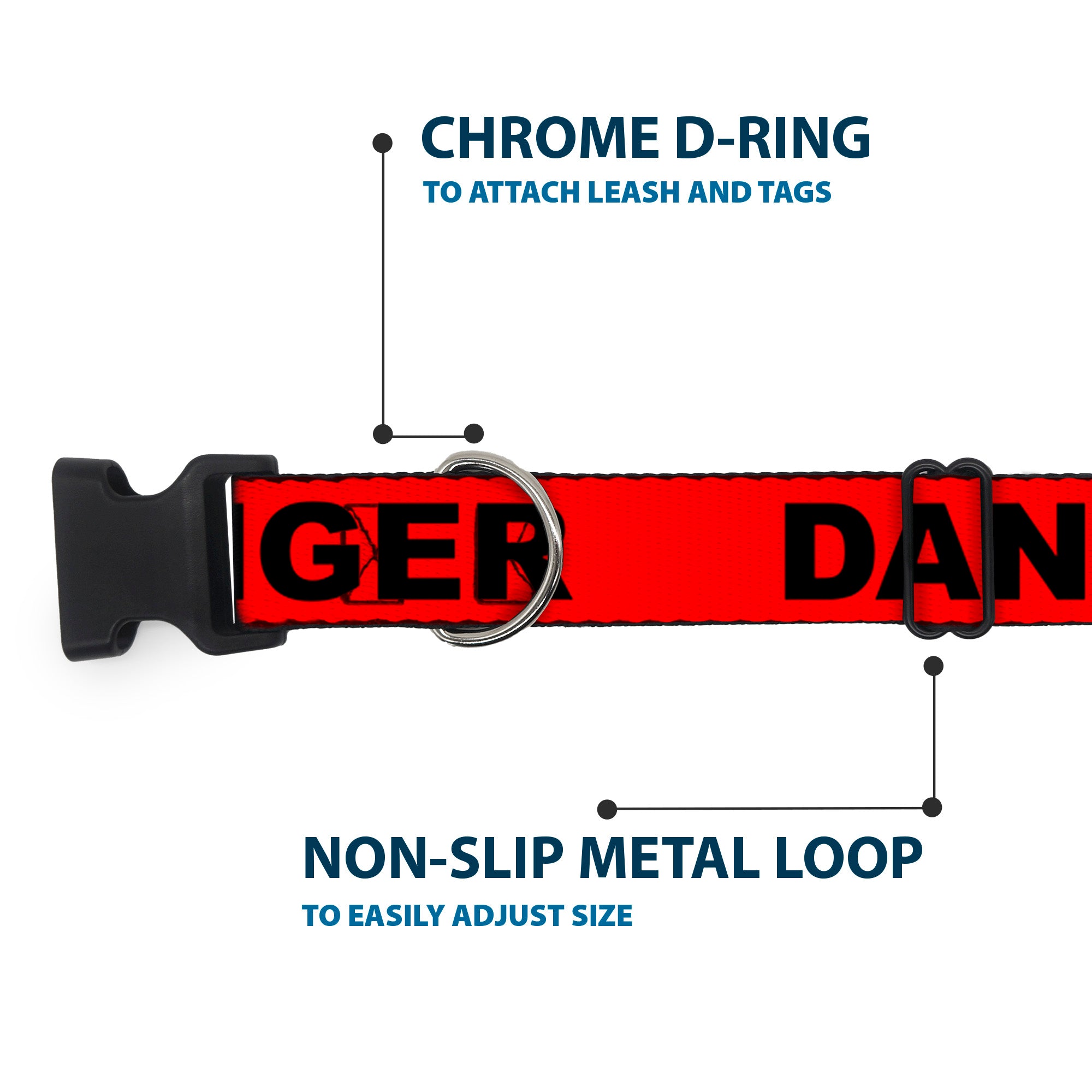 Plastic Clip Collar - DANGER Text Red/Black Plastic Clip Collars Buckle-Down