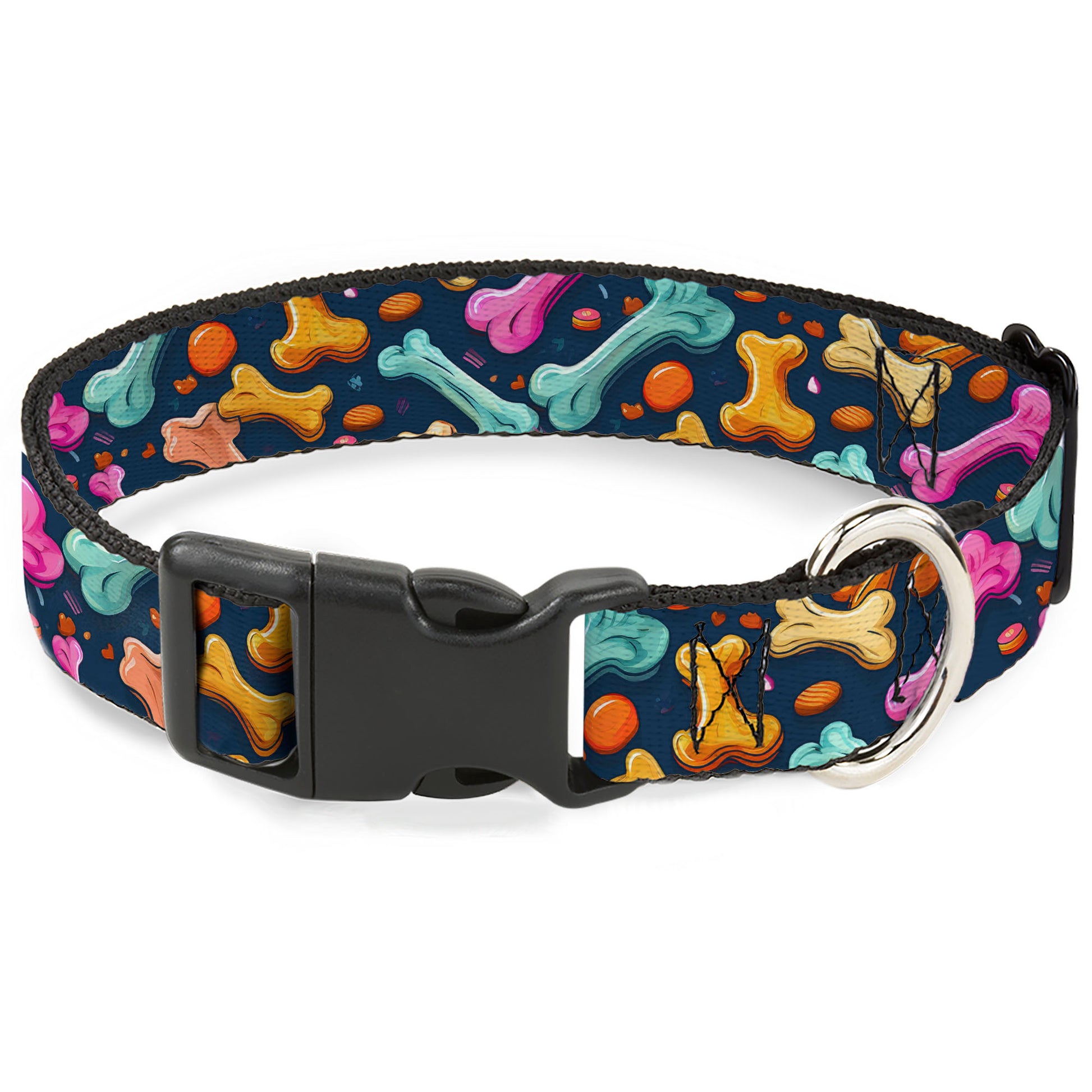 Plastic Clip Collar - Dog Bone Treats Scattered Blue/Multi Color Plastic Clip Collars Buckle-Down