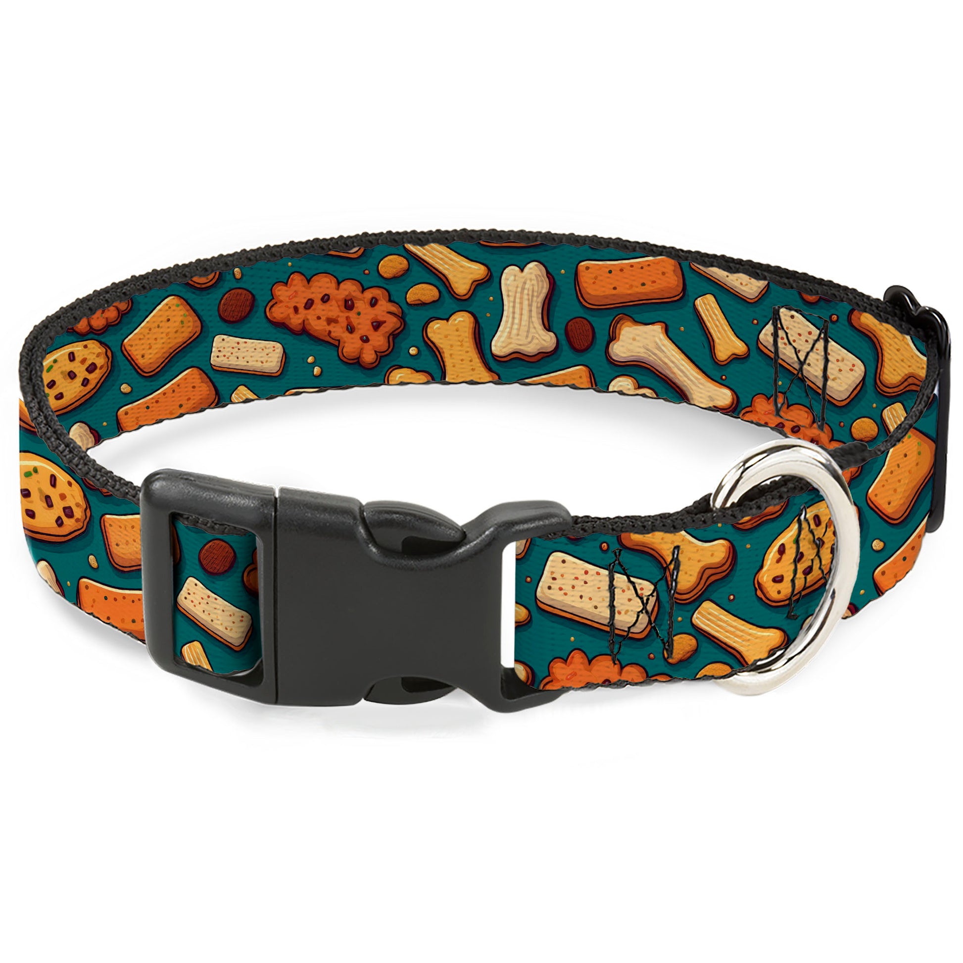 Plastic Clip Collar - Dog Bone and Biscuit Treats Scattered Blue/Browns Plastic Clip Collars Buckle-Down