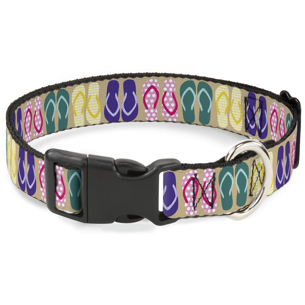 Plastic Clip Collar - Flip Flops5 CLOSE-UP Sand/Multi Color Plastic Clip Collars Buckle-Down