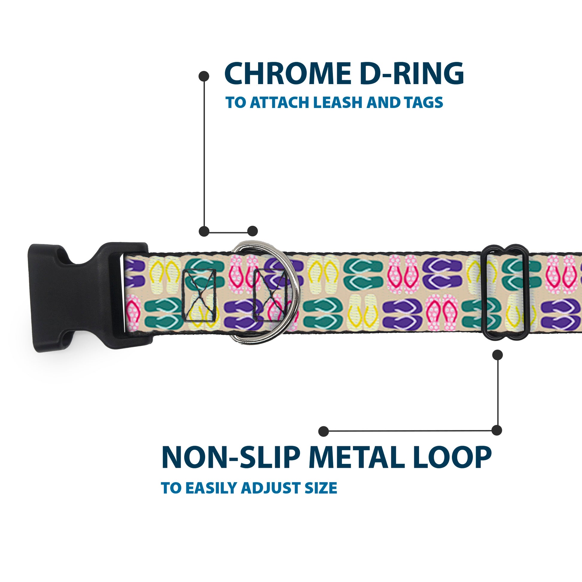 Plastic Clip Collar - Flip Flops6 Sand/Multi Color Plastic Clip Collars Buckle-Down