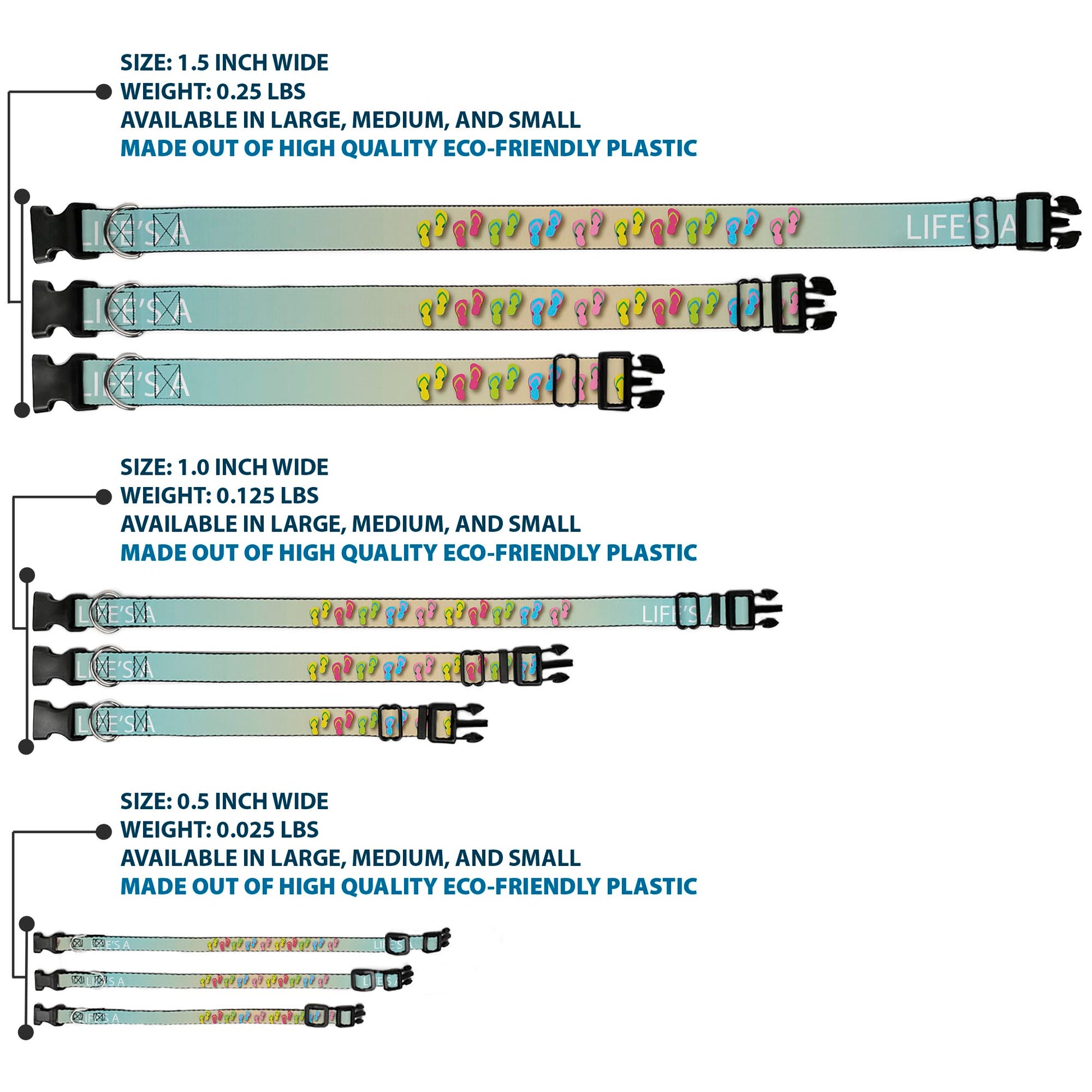 Plastic Clip Collar - Flip Flops7 LIFE'S A BEACH Tan/Aqua/White Plastic Clip Collars Buckle-Down