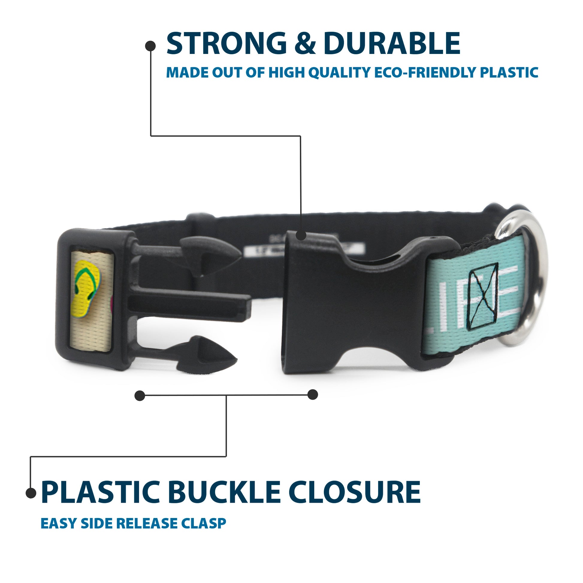 Plastic Clip Collar - Flip Flops7 LIFE'S A BEACH Tan/Aqua/White Plastic Clip Collars Buckle-Down