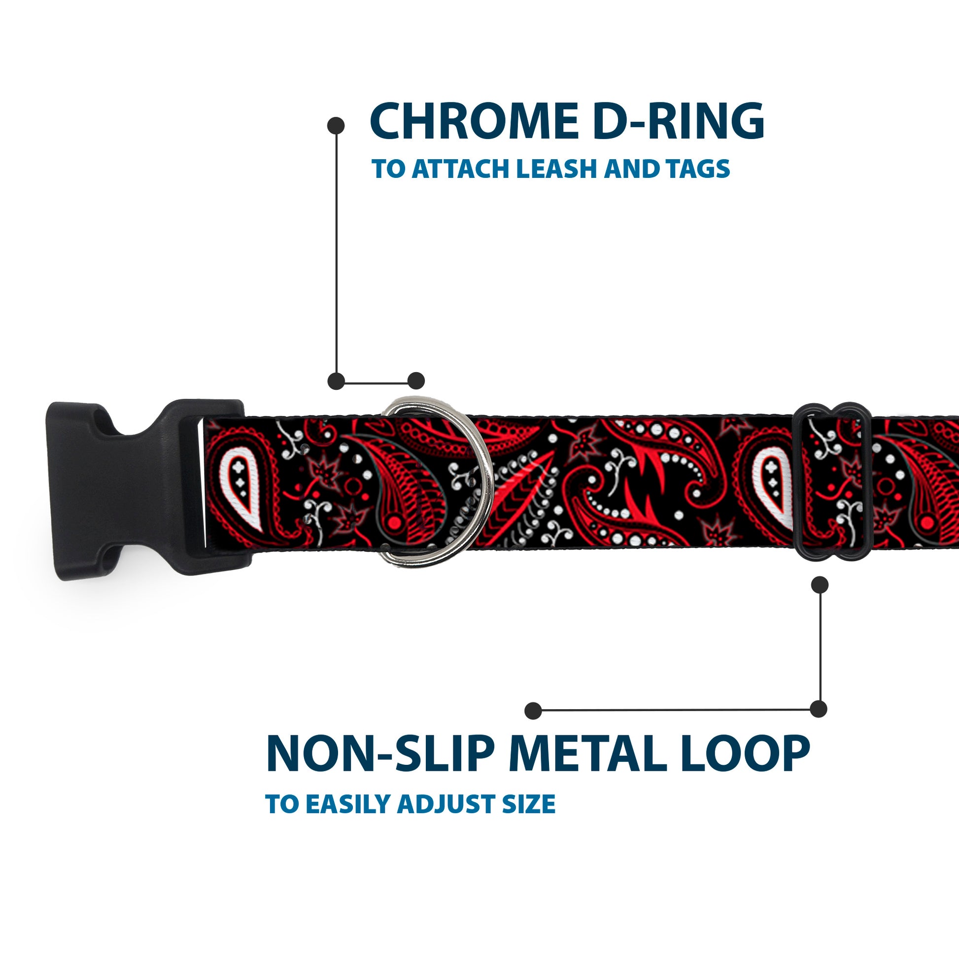 Plastic Clip Collar - Floral Paisley3 Black/Red/Gray/White Plastic Clip Collars Buckle-Down