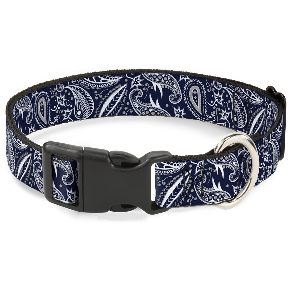 Plastic Clip Collar - Floral Paisley3 Blue/White/Gray Plastic Clip Collars Buckle-Down