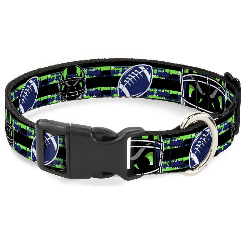 Plastic Clip Collar - Football/Helmet Stripe Black/Neon Green/Blue Plastic Clip Collars Buckle-Down