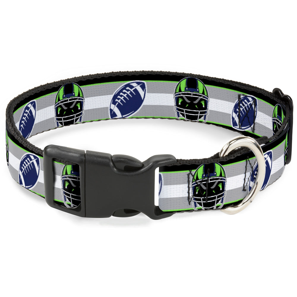 Plastic Clip Collar - Football/Helmet Stripe2 Black/Neon Green/Silver/White/Blue Plastic Clip Collars Buckle-Down