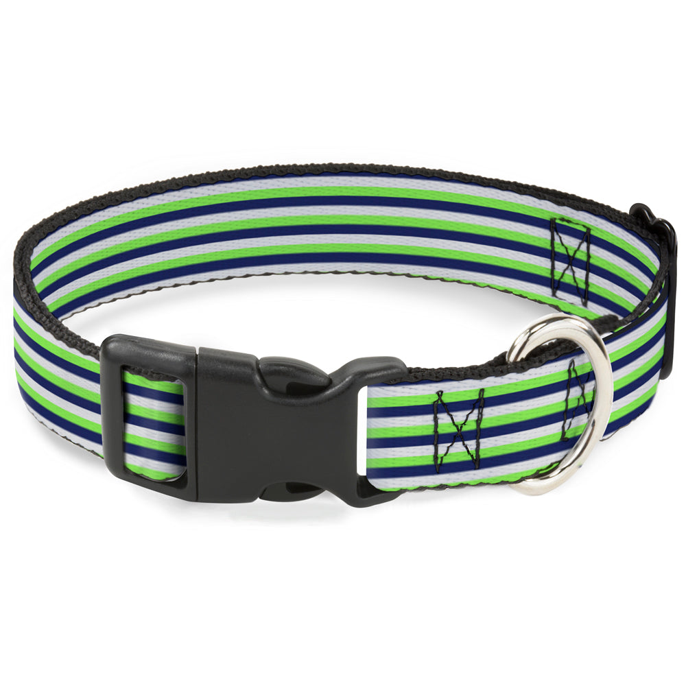 Plastic Clip Collar - Fine Stripes White/Neon Green/Navy Plastic Clip Collars Buckle-Down