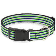 Plastic Clip Collar - Fine Stripes White/Neon Green/Navy Plastic Clip Collars Buckle-Down